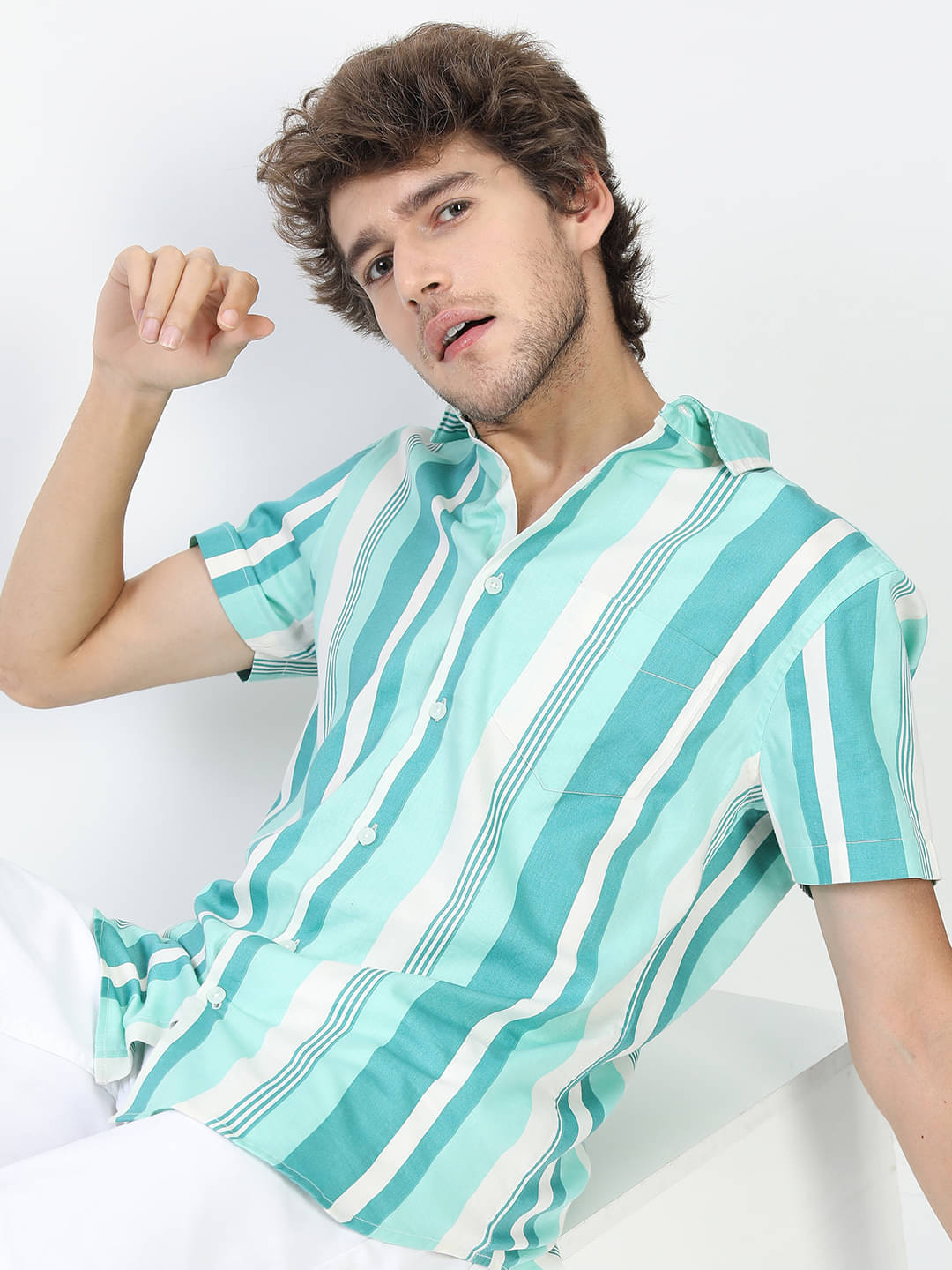     			Highlander 100% Cotton Slim Fit Striped Half Sleeves Men's Casual Shirt - Multicolor ( Pack of 1 )