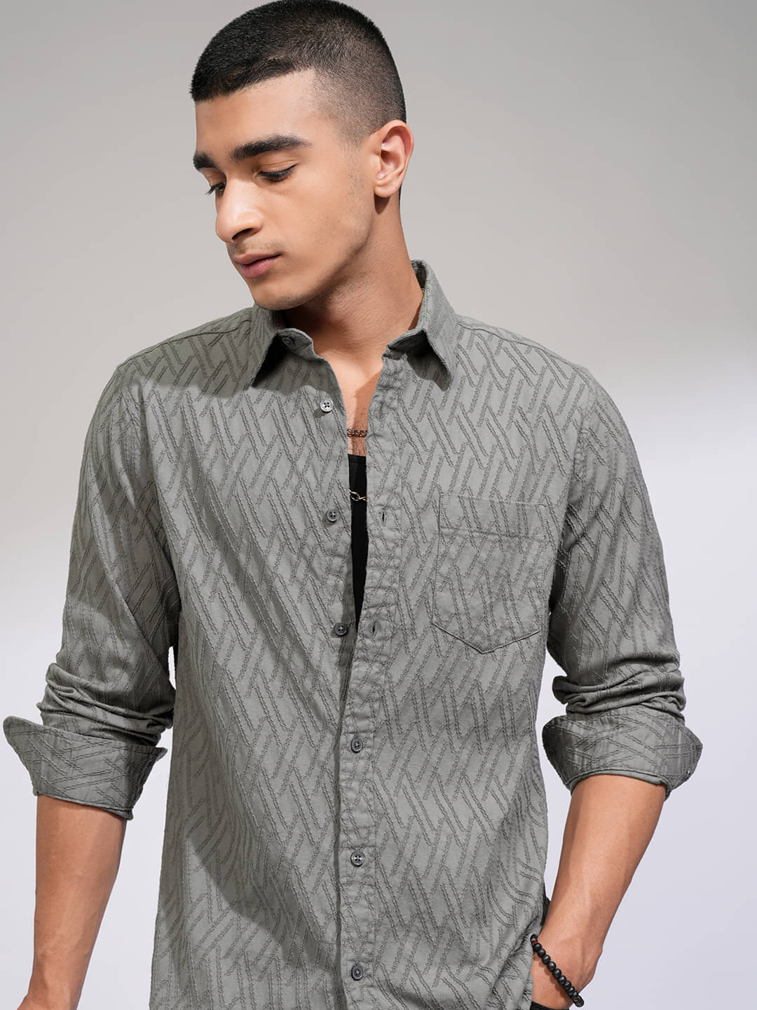 Highlander Cotton Blend Regular Fit Self Design Full Sleeves Men's Casual Shirt - Grey ( Pack of 1 ) Highlander Cotton Blend Regular Fit Self Design Full Sleeves Men's Casual Shirt - Grey ( Pack of 1 )