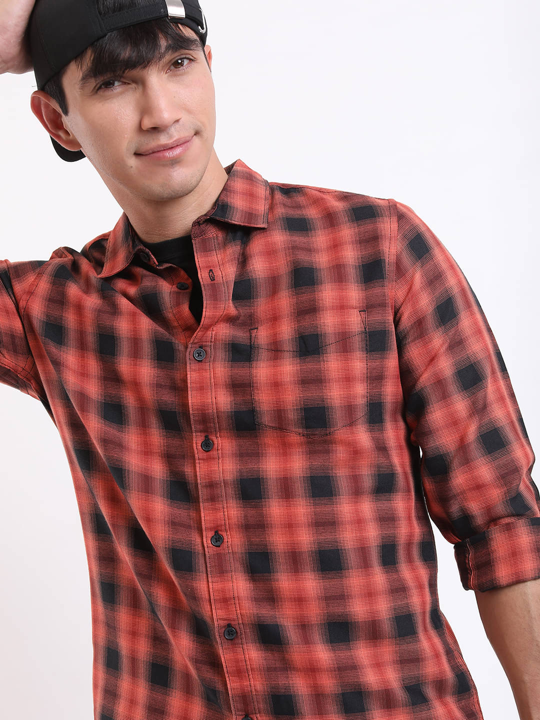     			Highlander Cotton Blend Regular Fit Checks Full Sleeves Men's Casual Shirt - Rust ( Pack of 1 )
