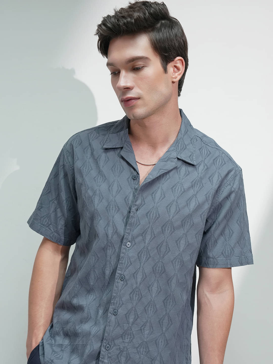 Highlander Cotton Blend Relaxed Fit Self Design Half Sleeves Men's Casual Shirt - Blue ( Pack of 1 ) Highlander Cotton Blend Relaxed Fit Self Design Half Sleeves Men's Casual Shirt - Blue ( Pack of 1 )