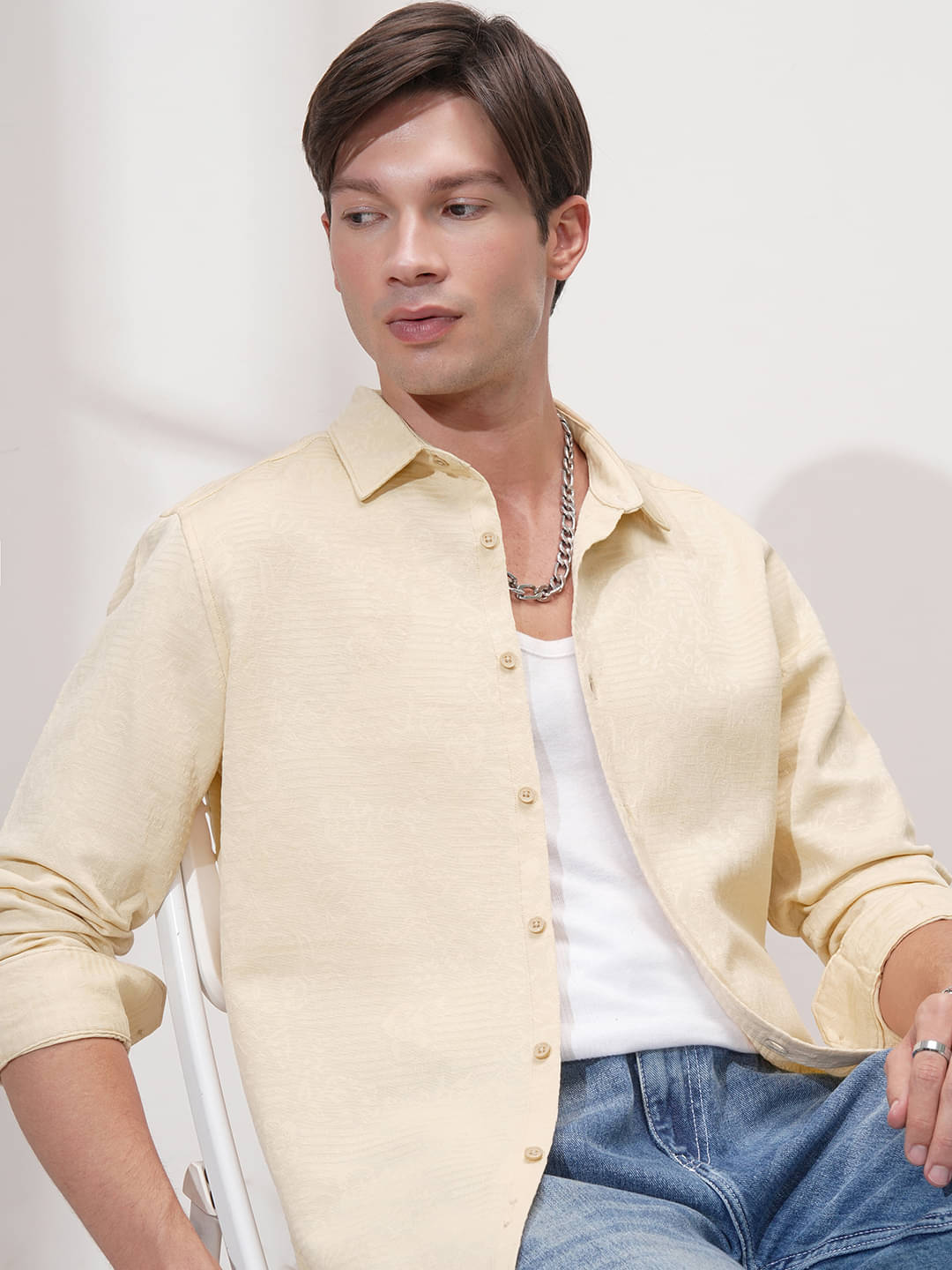 Highlander Cotton Blend Slim Fit Self Design Full Sleeves Men's Casual Shirt - Beige ( Pack of 1 )     			Highlander Cotton Blend Slim Fit Self Design Full Sleeves Men's Casual Shirt - Beige ( Pack of 1 )