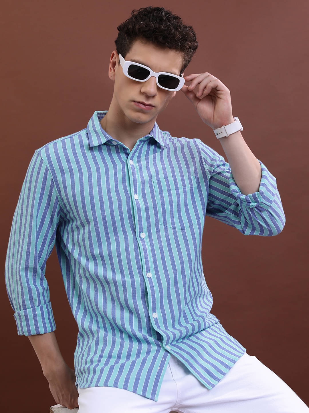 Highlander Cotton Blend Slim Fit Striped Full Sleeves Men's Casual Shirt - Blue ( Pack of 1 ) Highlander Cotton Blend Slim Fit Striped Full Sleeves Men's Casual Shirt - Blue ( Pack of 1 )