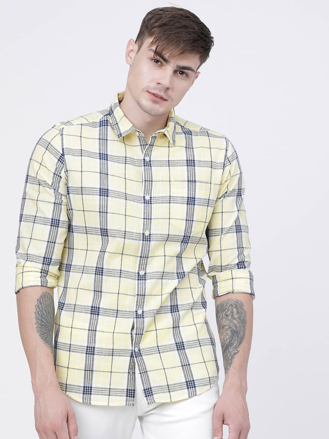     			Highlander Cotton Blend Slim Fit Checks Full Sleeves Men's Casual Shirt - Multicolor ( Pack of 1 )