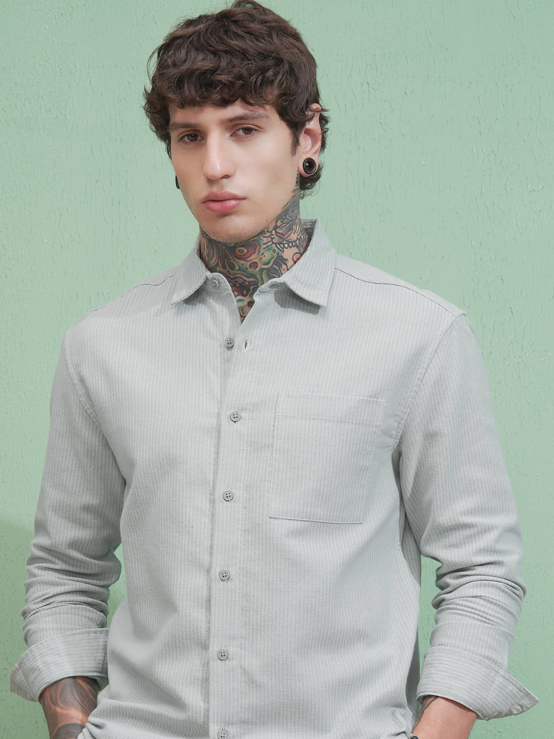 Highlander Cotton Blend Slim Fit Striped Full Sleeves Men's Casual Shirt - Green ( Pack of 1 ) Highlander Cotton Blend Slim Fit Striped Full Sleeves Men's Casual Shirt - Green ( Pack of 1 )