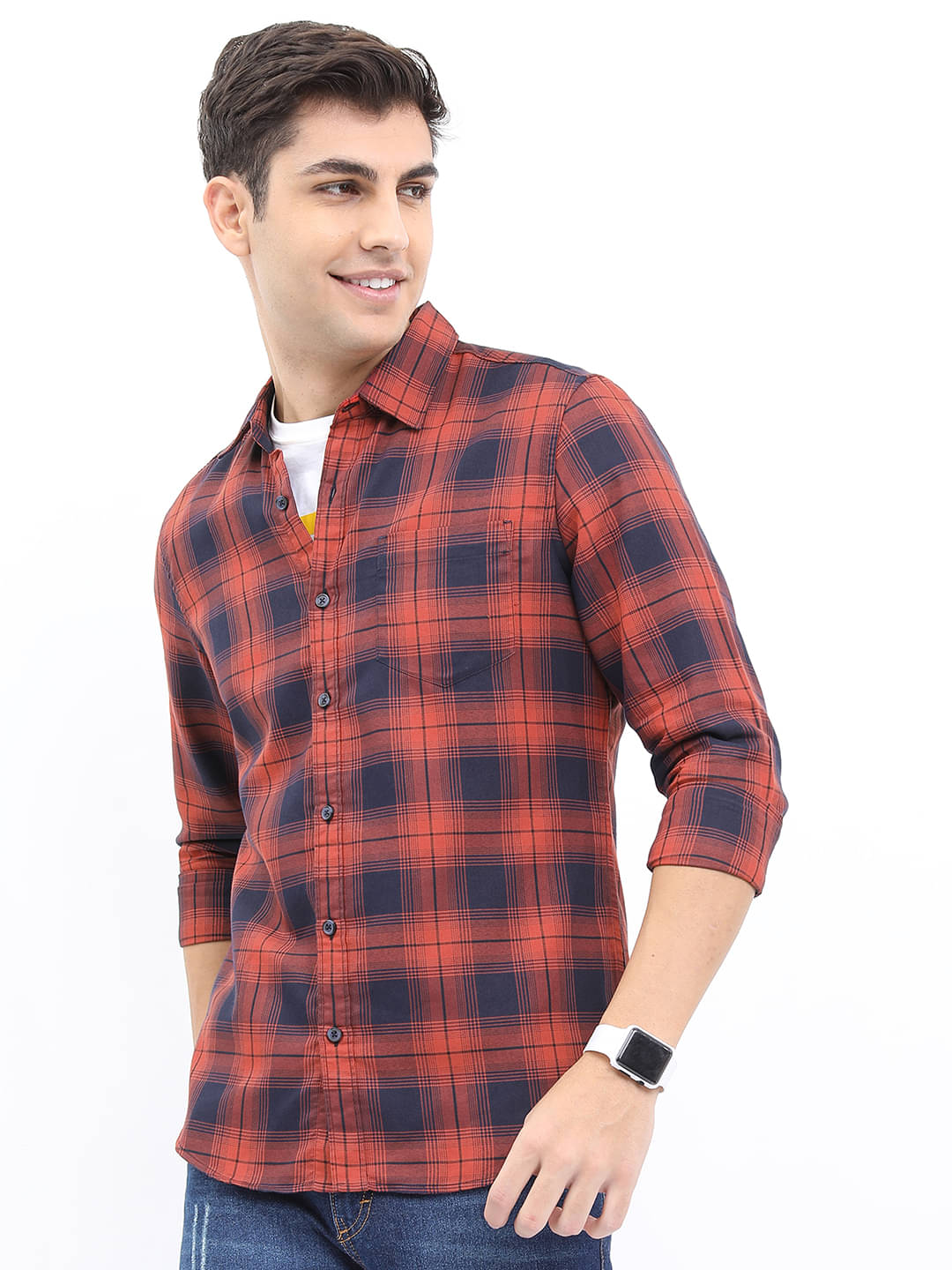 Highlander Cotton Blend Slim Fit Checks Full Sleeves Men's Casual Shirt - Rust ( Pack of 1 ) Highlander Cotton Blend Slim Fit Checks Full Sleeves Men's Casual Shirt - Rust ( Pack of 1 )