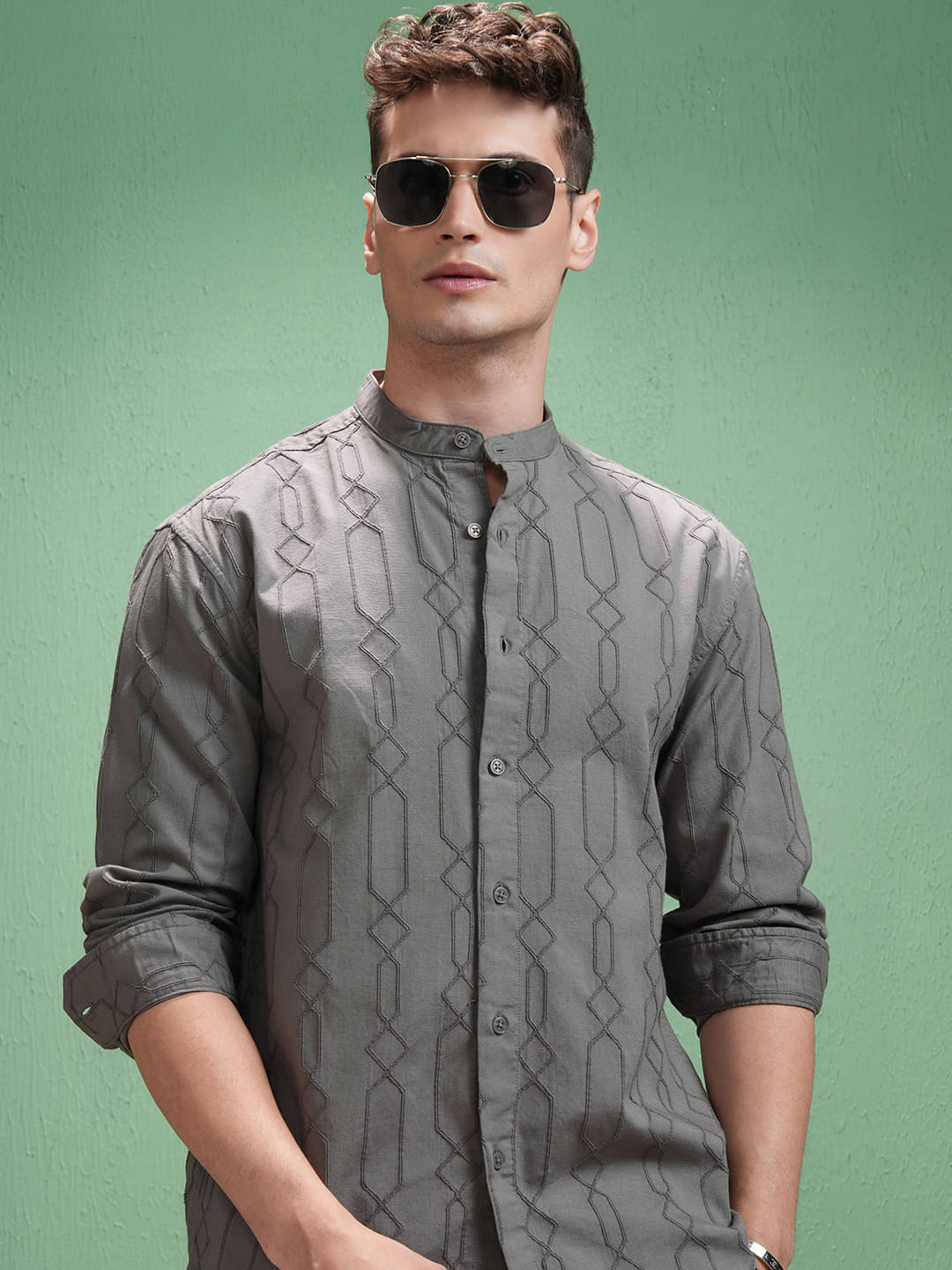     			Highlander Poly Cotton Relaxed Fit Printed Full Sleeves Men's Casual Shirt - Grey ( Pack of 1 )