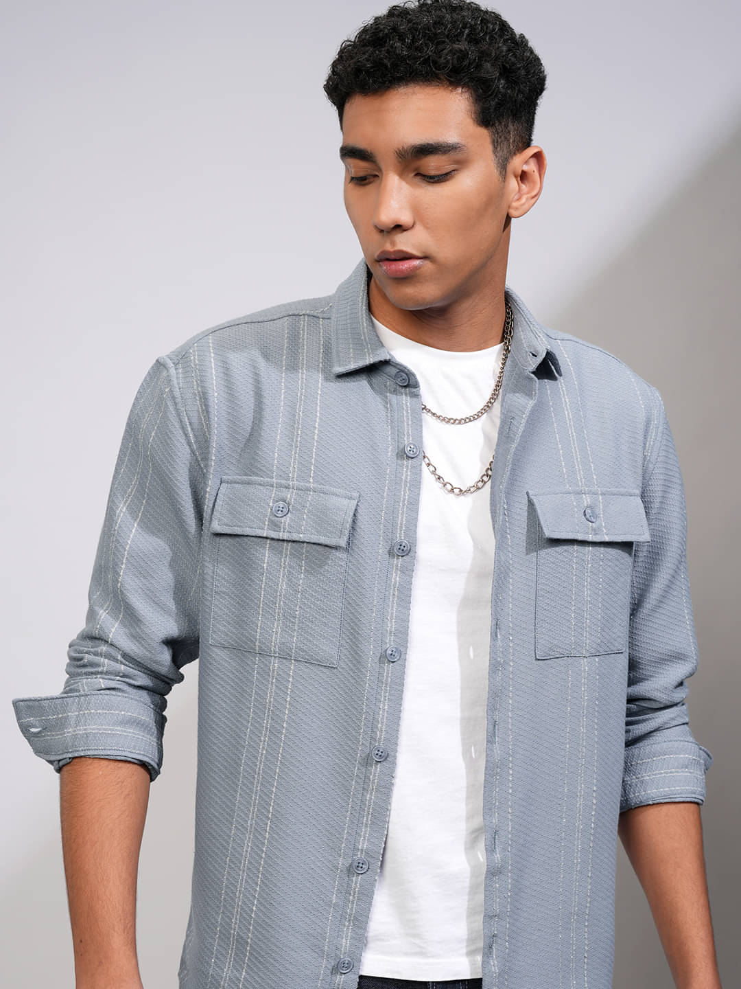 Highlander Poly Cotton Relaxed Fit Striped Full Sleeves Men's Casual Shirt - Blue ( Pack of 1 ) Highlander Poly Cotton Relaxed Fit Striped Full Sleeves Men's Casual Shirt - Blue ( Pack of 1 )