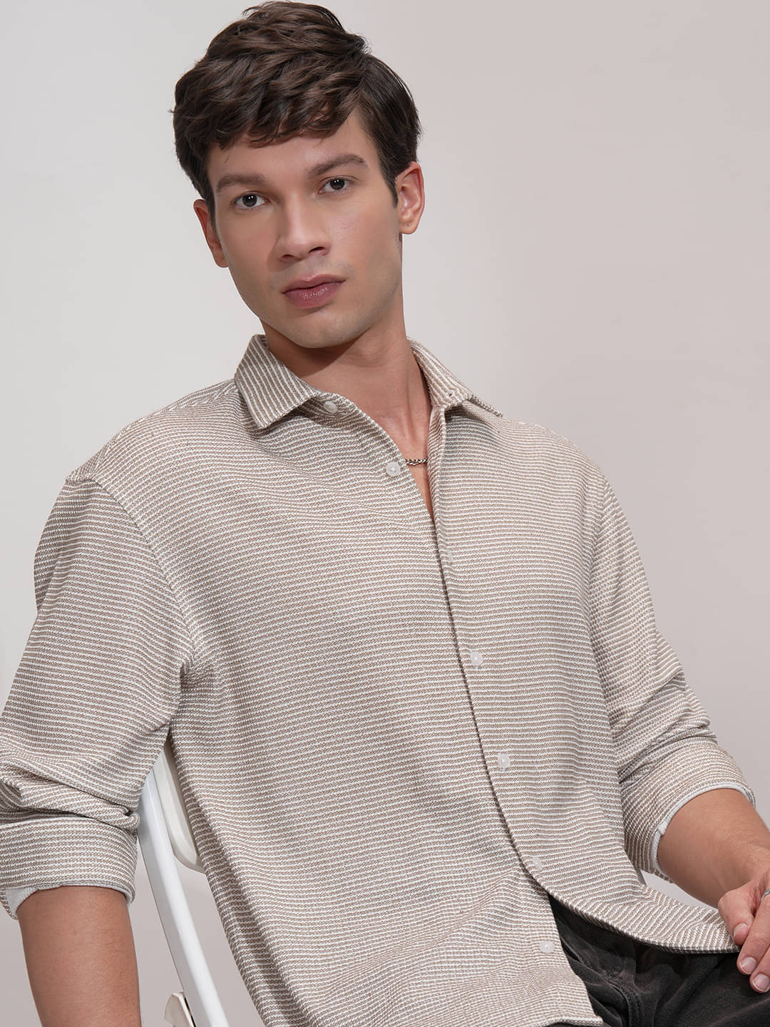     			Highlander Poly Cotton Relaxed Fit Self Design Full Sleeves Men's Casual Shirt - Brown ( Pack of 1 )