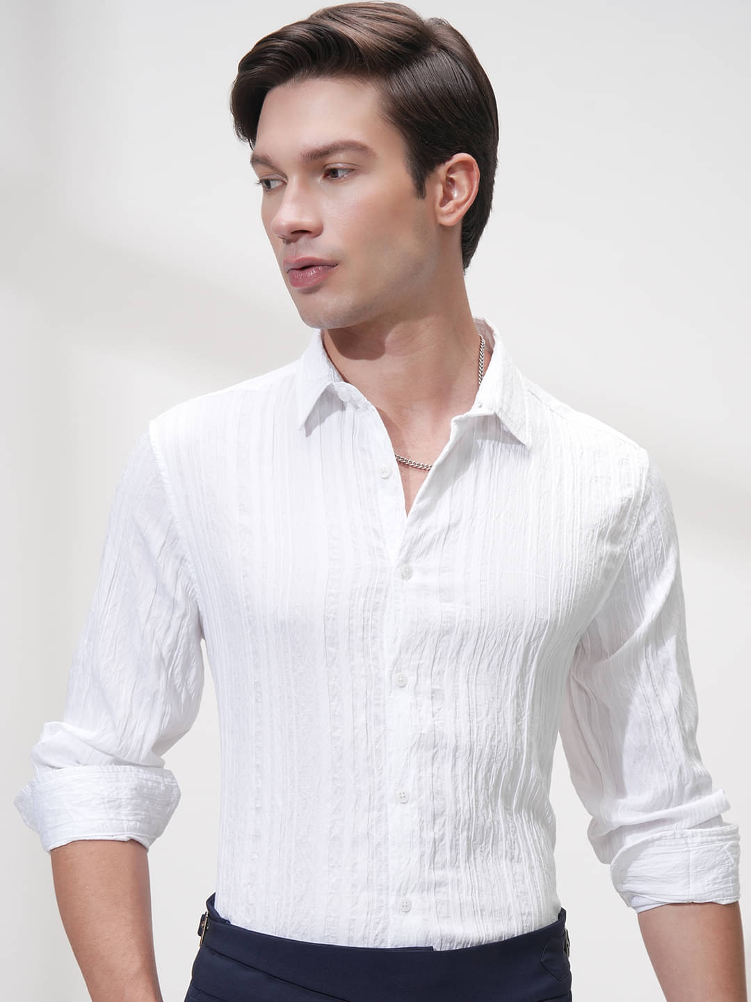     			Highlander Poly Cotton Slim Fit Striped Full Sleeves Men's Casual Shirt - White ( Pack of 1 )