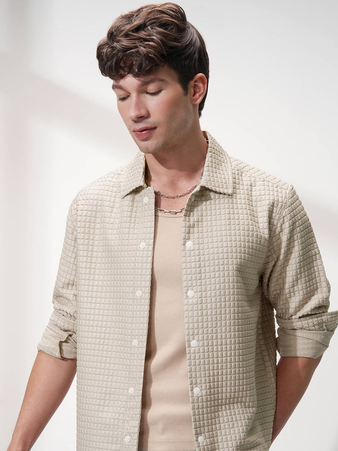     			Highlander Polyester Relaxed Fit Striped Full Sleeves Men's Casual Shirt - Beige ( Pack of 1 )