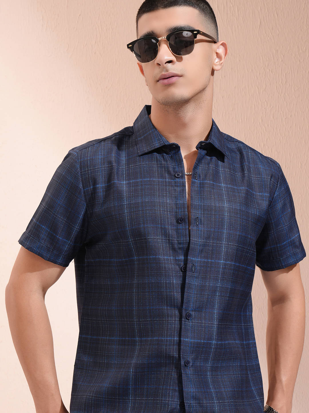 Highlander Polyester Slim Fit Checks Full Sleeves Men's Casual Shirt - Navy Blue ( Pack of 1 ) Highlander Polyester Slim Fit Checks Full Sleeves Men's Casual Shirt - Navy Blue ( Pack of 1 )
