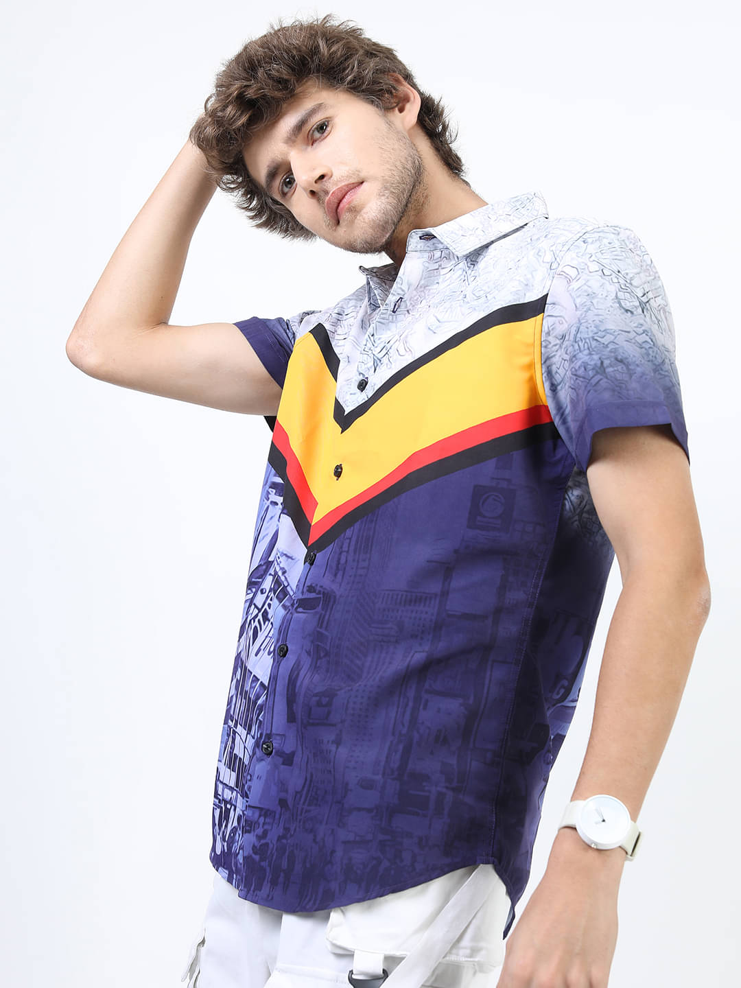     			Highlander Polyester Slim Fit Printed Half Sleeves Men's Casual Shirt - Multicolor ( Pack of 1 )