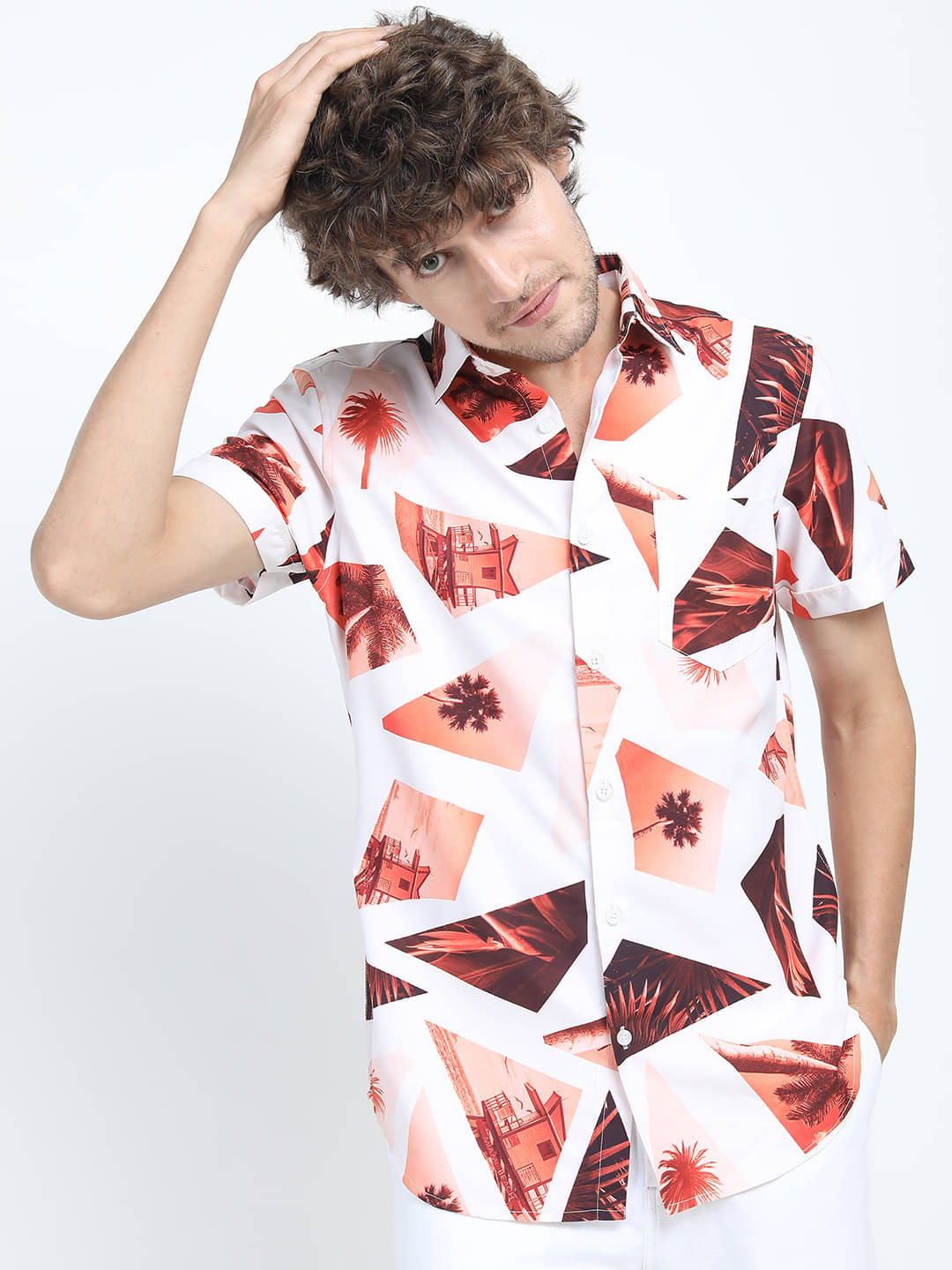     			Highlander Polyester Slim Fit Printed Half Sleeves Men's Casual Shirt - Multicolor ( Pack of 1 )