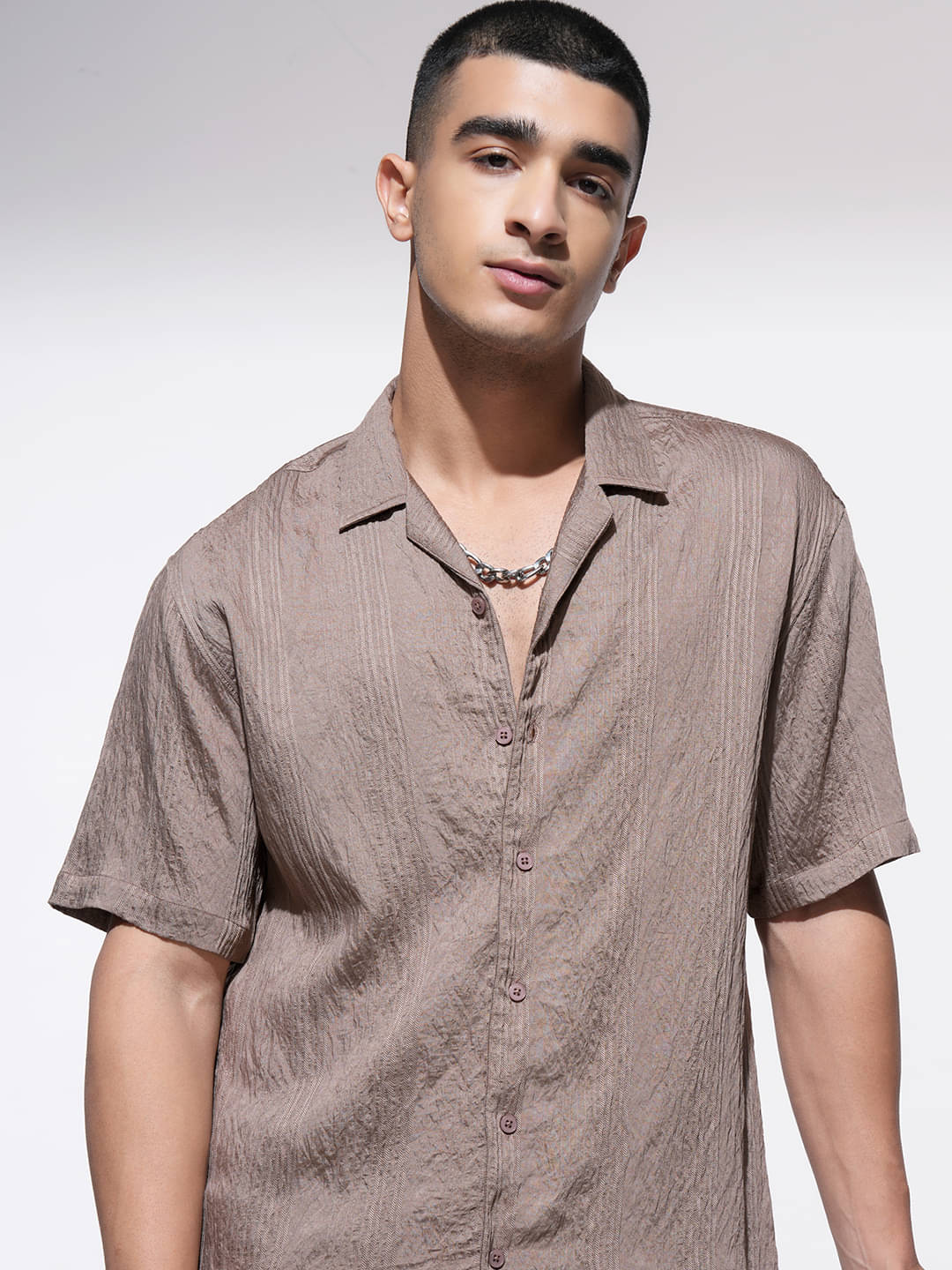     			Highlander Viscose Relaxed Fit Self Design Half Sleeves Men's Casual Shirt - Brown ( Pack of 1 )