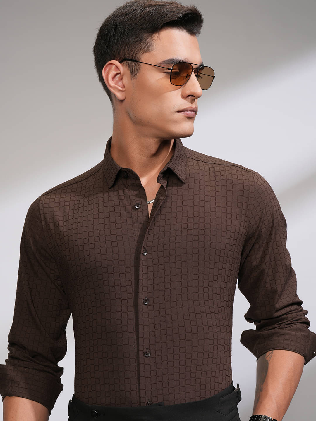 Highlander Viscose Slim Fit Self Design Full Sleeves Men's Casual Shirt - Brown ( Pack of 1 )     			Highlander Viscose Slim Fit Self Design Full Sleeves Men's Casual Shirt - Brown ( Pack of 1 )