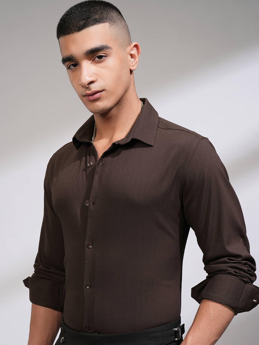 Highlander Viscose Slim Fit Self Design Full Sleeves Men's Casual Shirt - Brown ( Pack of 1 ) Highlander Viscose Slim Fit Self Design Full Sleeves Men's Casual Shirt - Brown ( Pack of 1 )