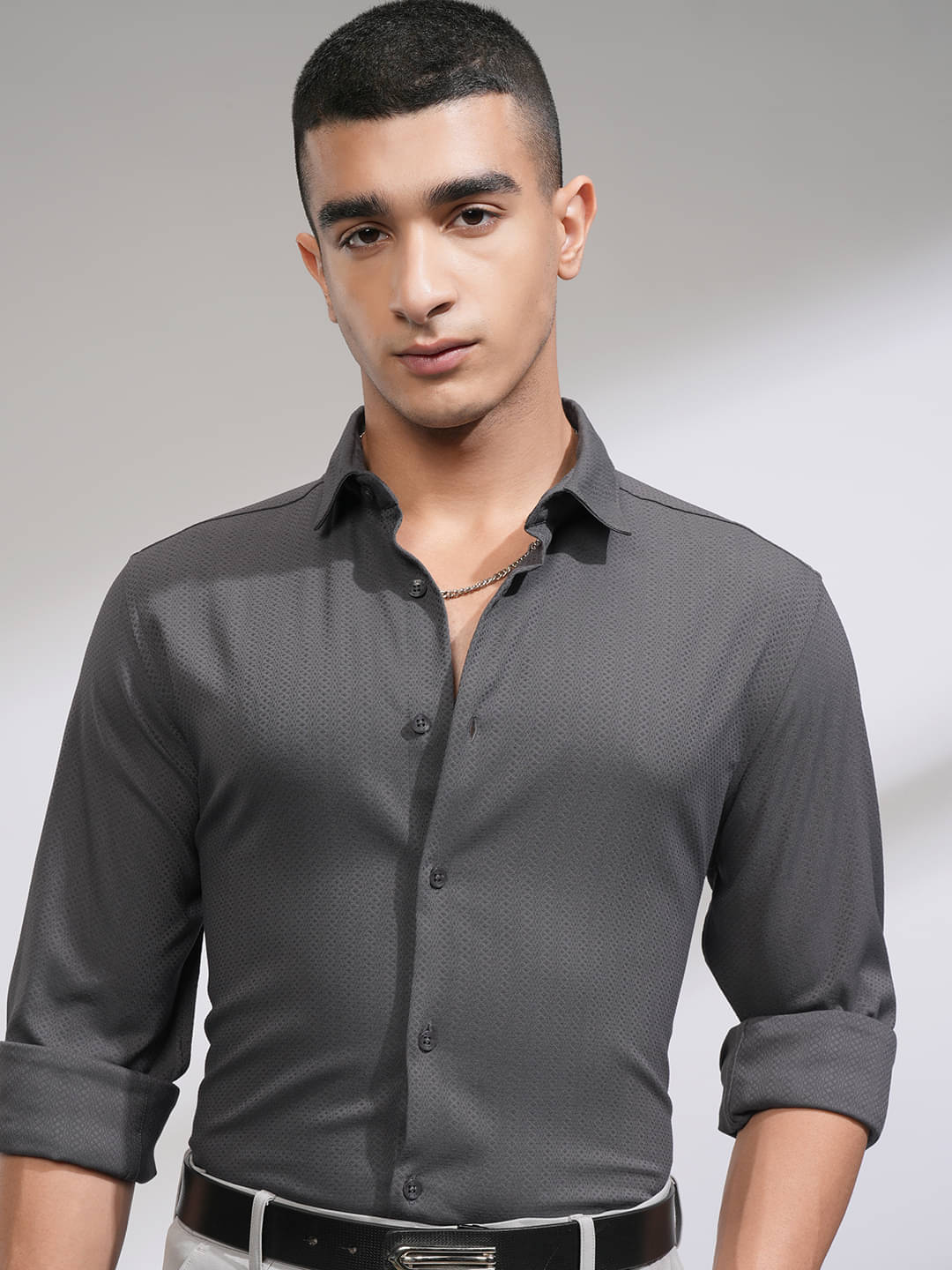 Highlander Viscose Slim Fit Self Design Full Sleeves Men's Casual Shirt - Dark Grey ( Pack of 1 ) Highlander Viscose Slim Fit Self Design Full Sleeves Men's Casual Shirt - Dark Grey ( Pack of 1 )