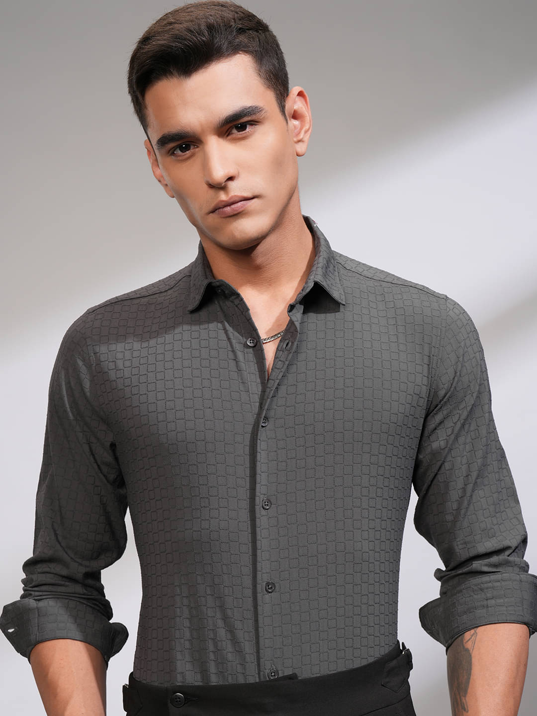 Highlander Viscose Slim Fit Self Design Full Sleeves Men's Casual Shirt - Dark Grey ( Pack of 1 ) Highlander Viscose Slim Fit Self Design Full Sleeves Men's Casual Shirt - Dark Grey ( Pack of 1 )