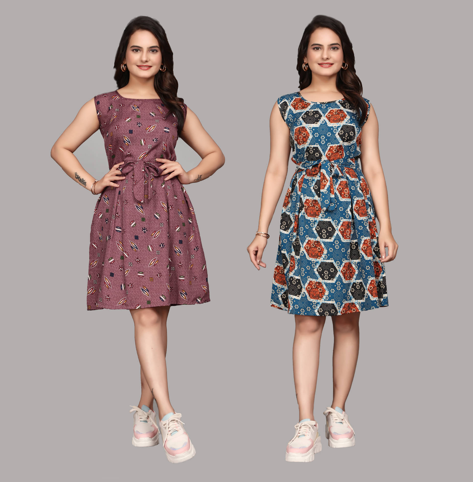     			KALAVRITTA Women Crepe Printed Fit & Flare Dress ( Multicolor 9 )