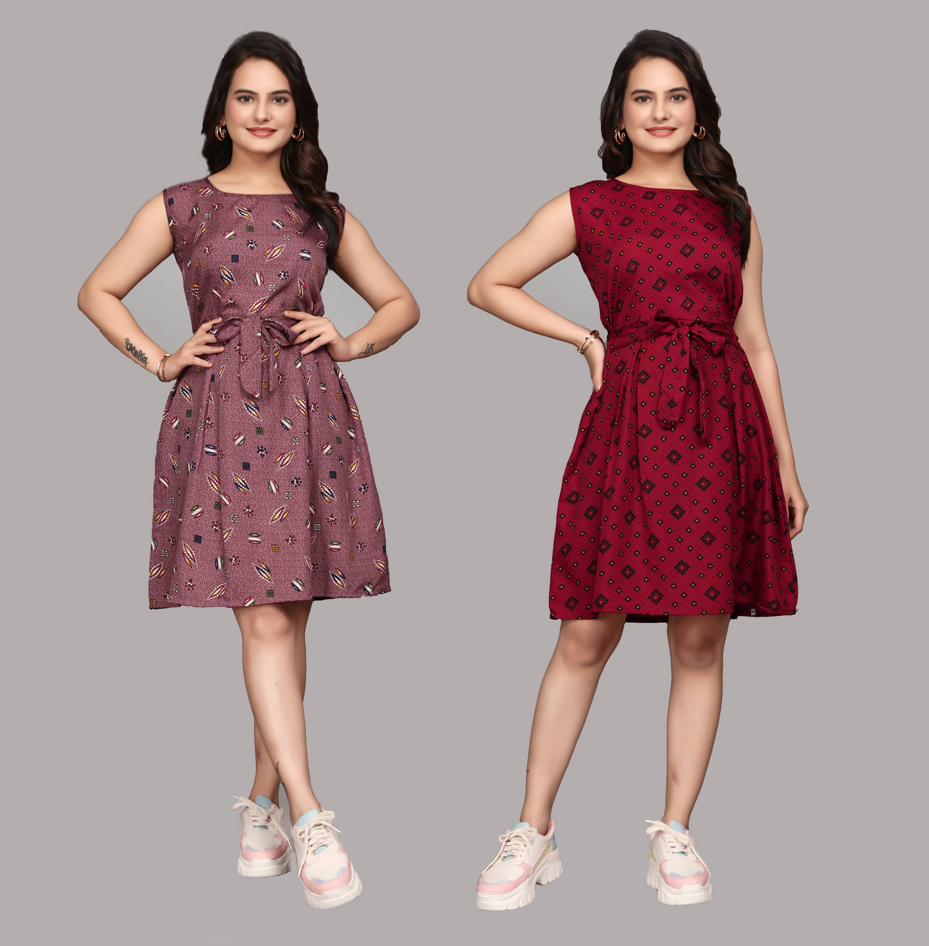     			KALAVRITTA Women Crepe Printed Fit & Flare Dress ( Multicolor 1 )