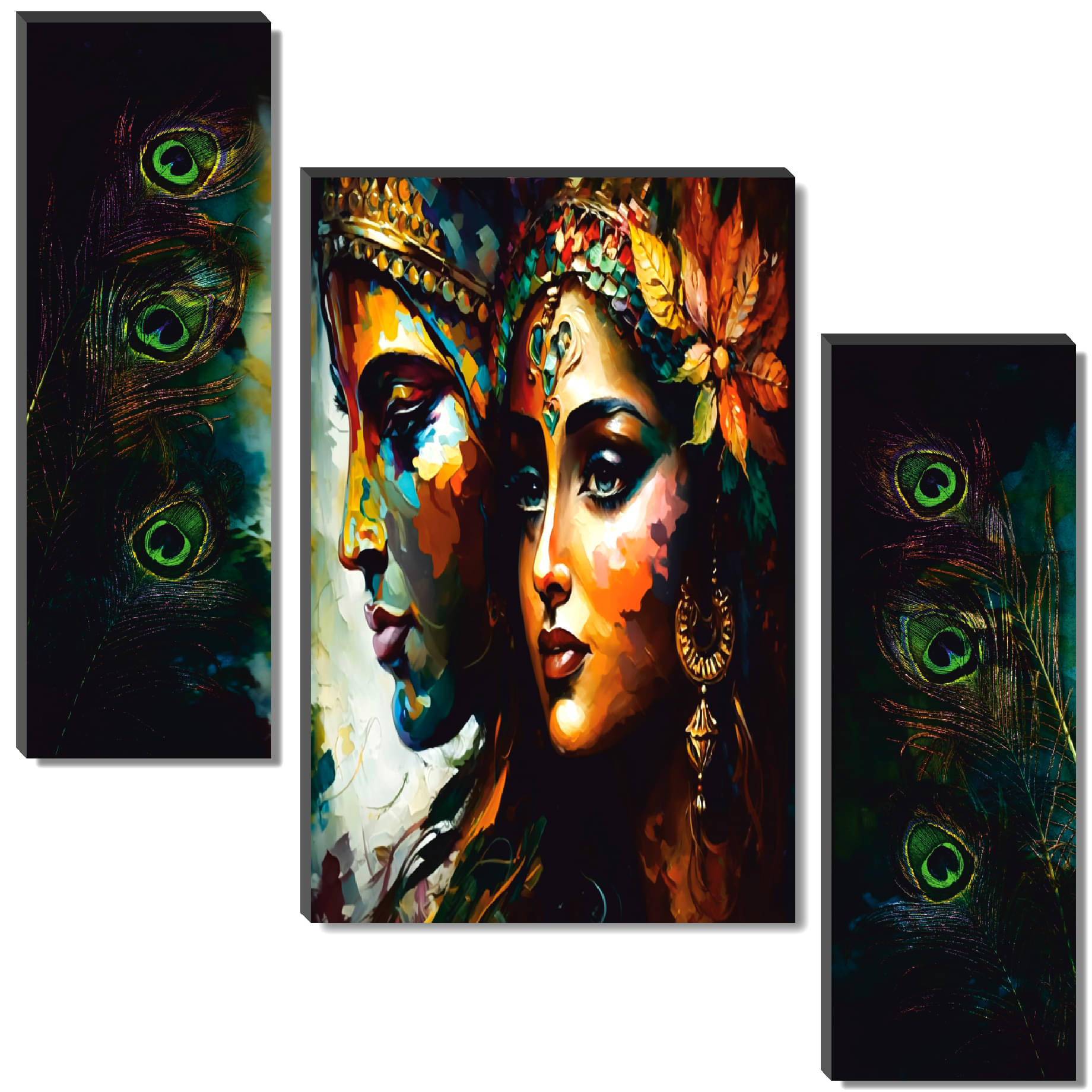 Livin'luxe Set of 3 Abstract Radha Krishna with Peacock Feather Wall Painting | Vibrant Modern Art Print Livin'luxe Set of 3 Abstract Radha Krishna with Peacock Feather Wall Painting | Vibrant Modern Art Print