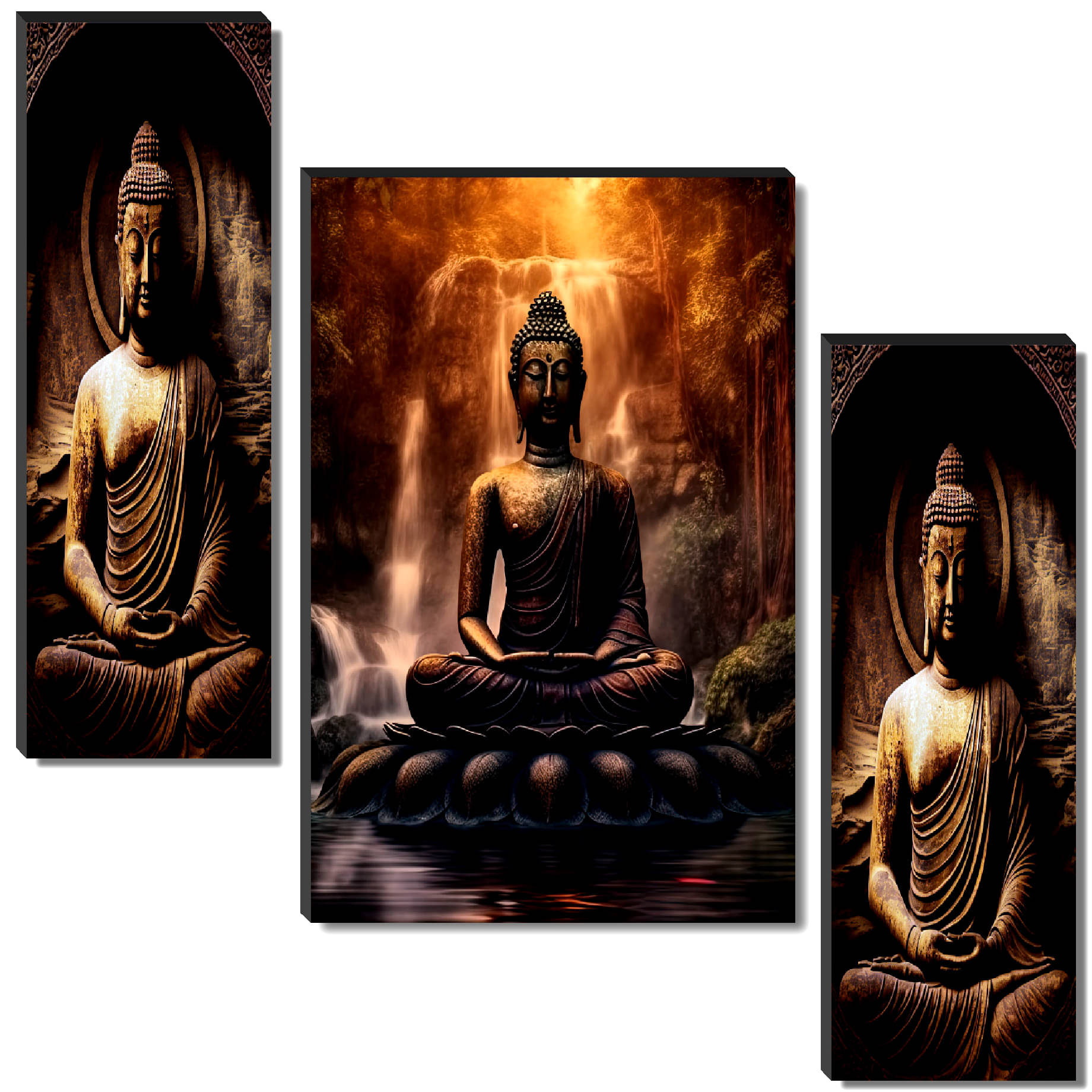 Livin'luxe Set of 3 Buddha Wall Painting | Meditating Buddha with Waterfall Background | Spiritual HD Print Livin'luxe Set of 3 Buddha Wall Painting | Meditating Buddha with Waterfall Background | Spiritual HD Print