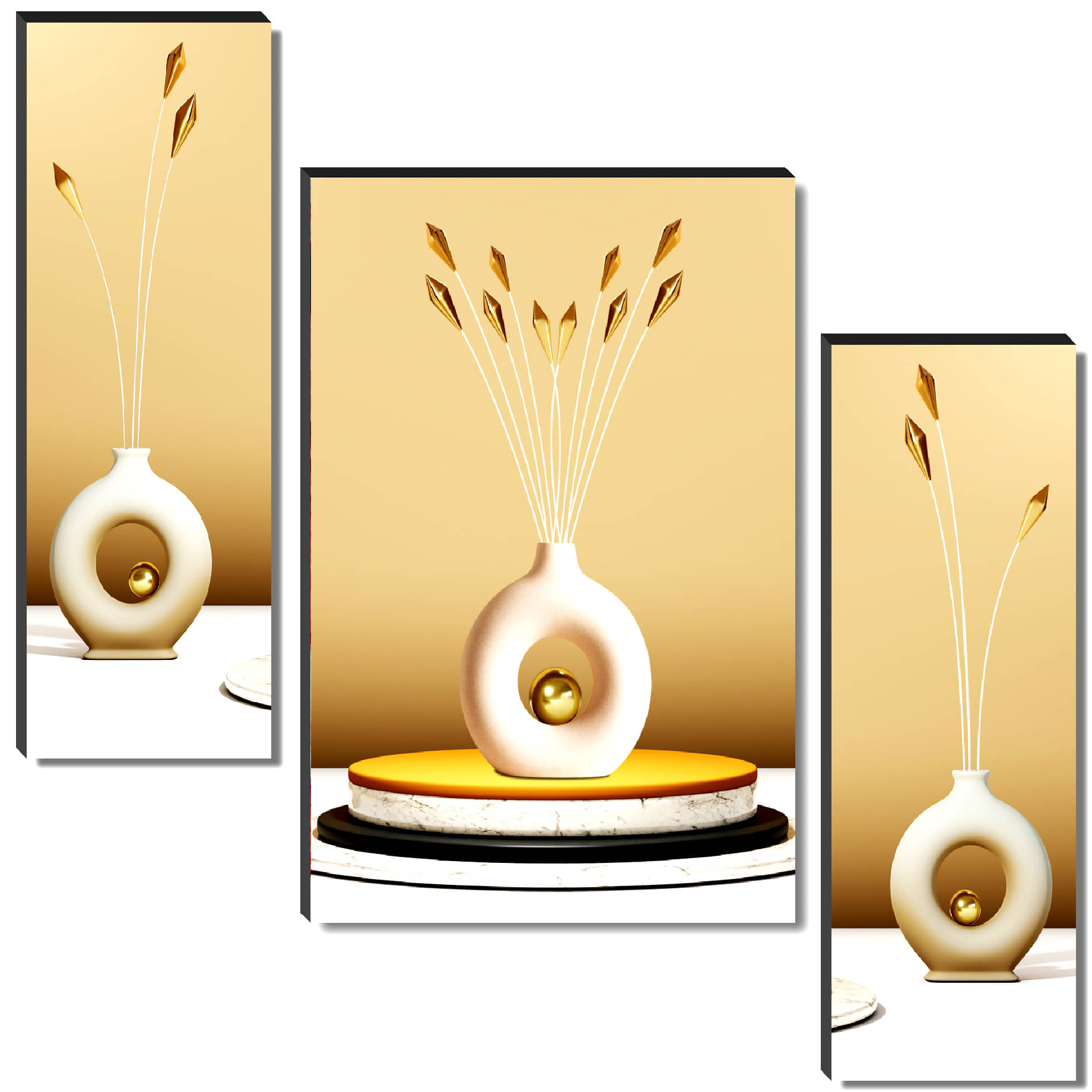 Livin'luxe Set of 3 Abstract Golden Leaf Vase Wall Painting | Modern 3D Art Panel for Living Room & Bedroom Livin'luxe Set of 3 Abstract Golden Leaf Vase Wall Painting | Modern 3D Art Panel for Living Room & Bedroom