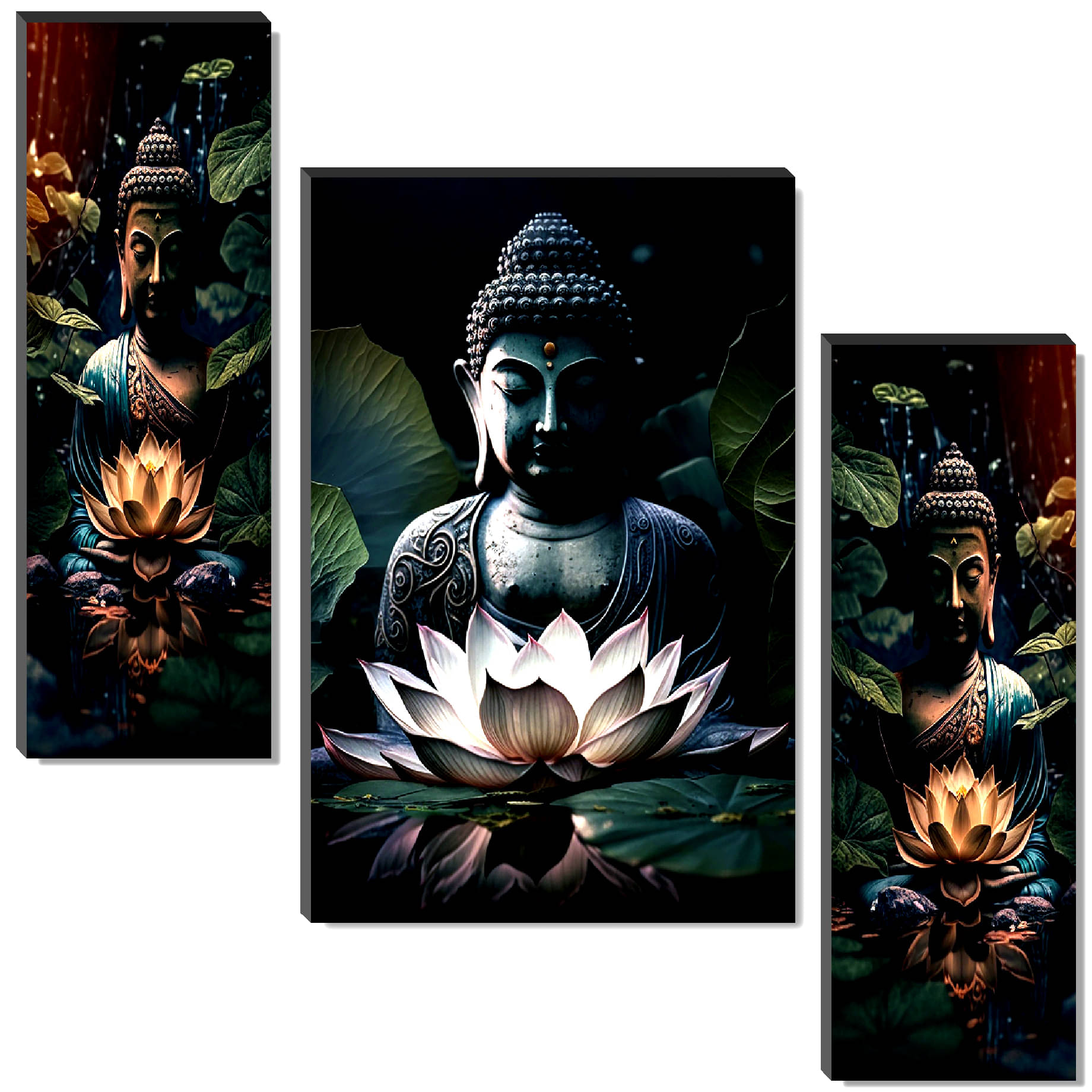 Livin'luxe Set of 3 Buddha with White Lotus Wall Painting | Calm Meditation Art in Forest Theme Livin'luxe Set of 3 Buddha with White Lotus Wall Painting | Calm Meditation Art in Forest Theme