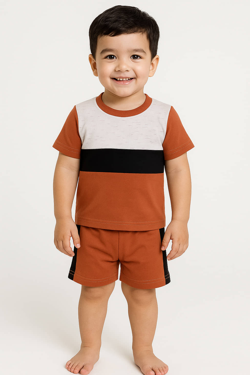 RELANE Pack of 1 Boys Cotton Blend T-Shirt & Shorts Set ( Rust )