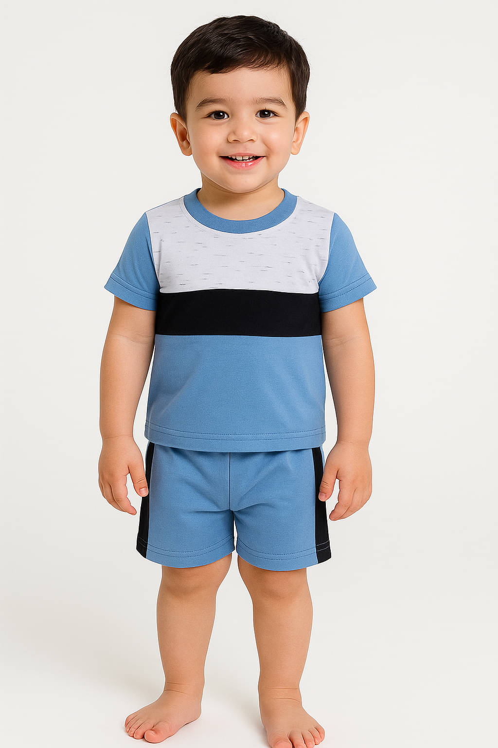     			RELANE Pack of 1 Boys Cotton Blend T-Shirt & Shorts Set ( Light Blue )