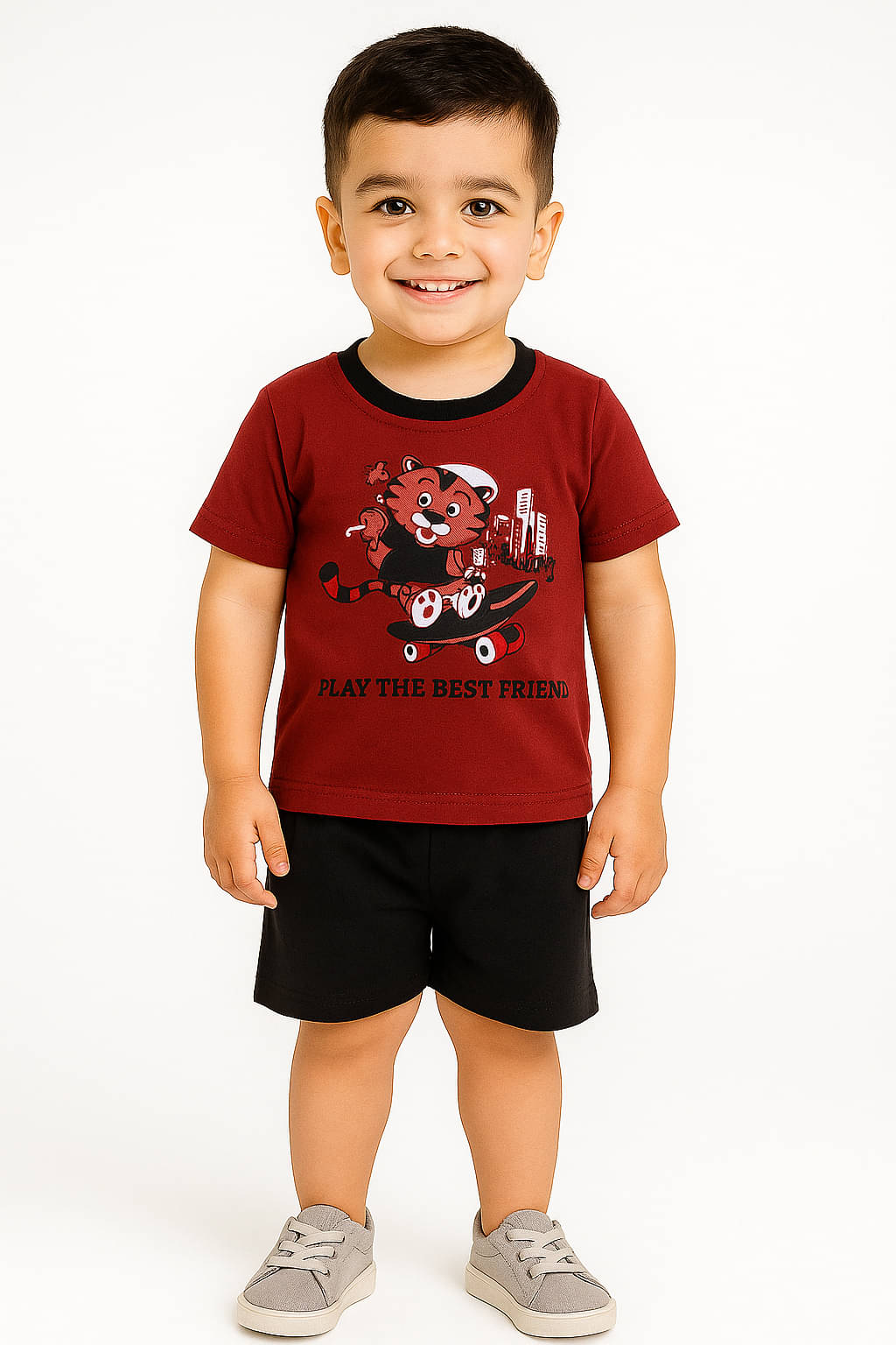     			RELANE Pack of 1 Boys Cotton Blend T-Shirt & Shorts Set ( Maroon )