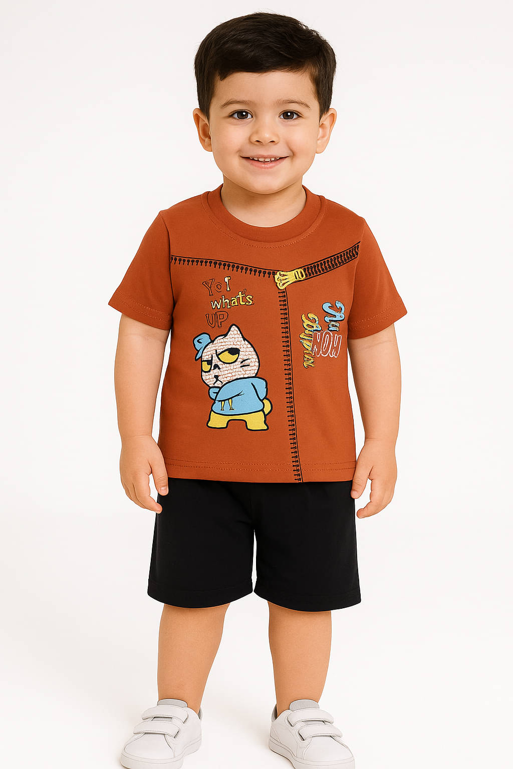     			RELANE Pack of 1 Boys Cotton Blend T-Shirt & Shorts Set ( Rust )