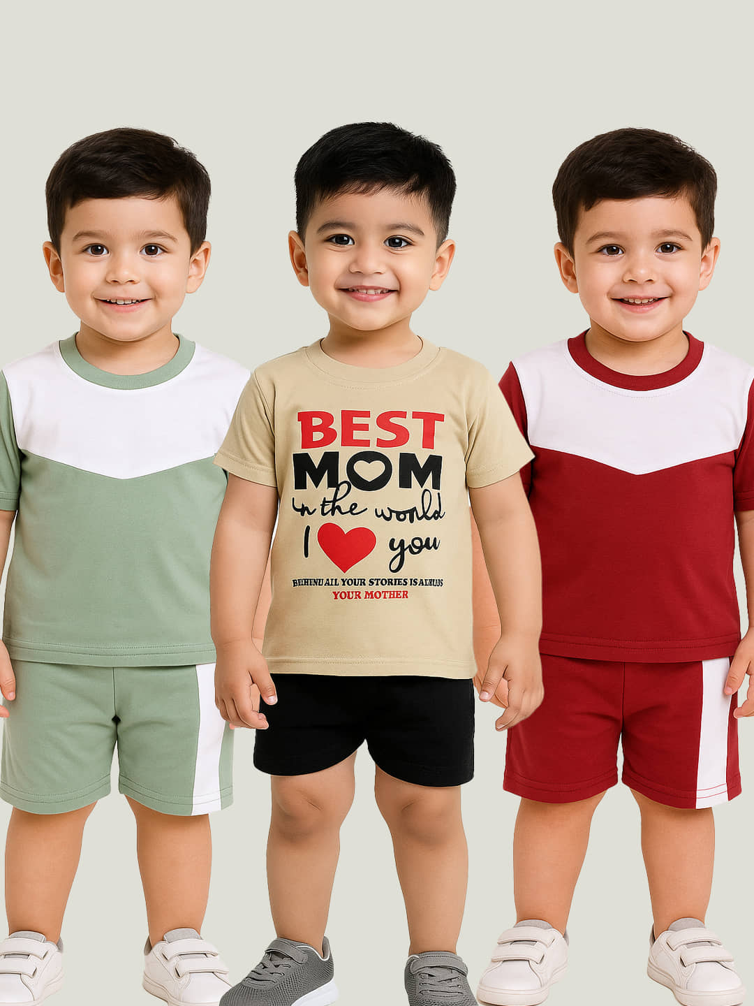 RELANE Pack of 3 Boys Cotton Blend T-Shirt & Shorts Set ( Multicolor )