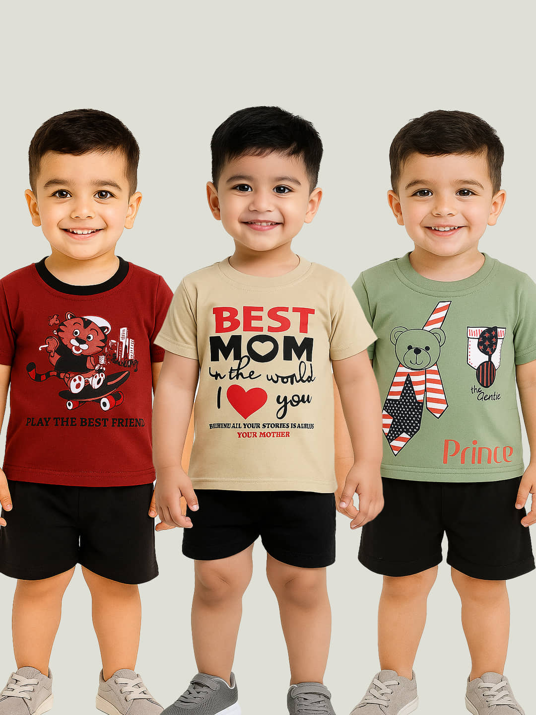 RELANE Pack of 3 Boys Cotton Blend T-Shirt & Shorts Set ( Multicolor )
