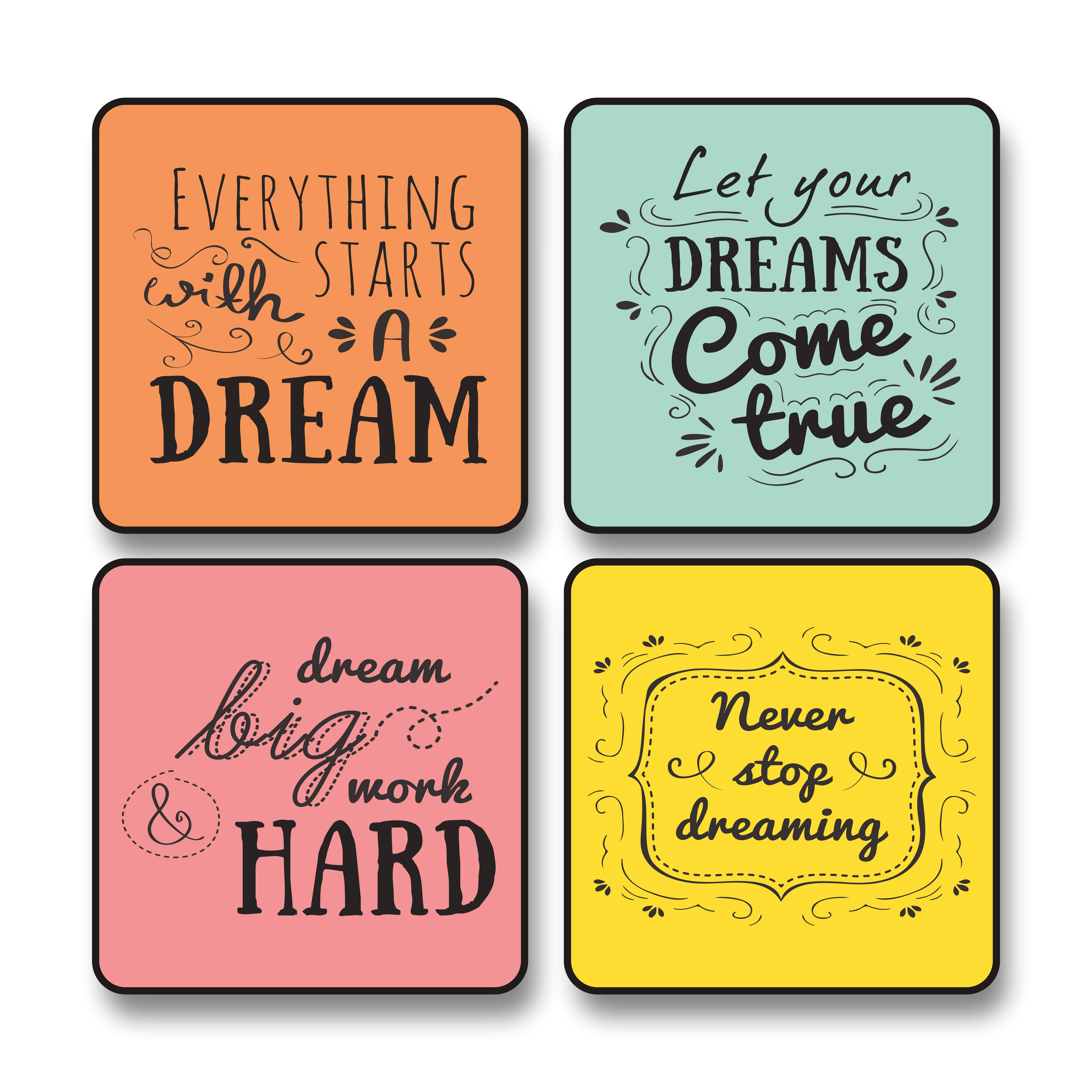 Saf Dream Quote Wall Art Set of 4 with Black Frame | Everything Starts with a Dream, Dream Big Work Hard, Never Stop Dreaming, Let Your Dreams Come True | Motivational Typography 10 x 10 Inch Saf Dream Quote Wall Art Set of 4 with Black Frame | Everything Starts with a Dream, Dream Big Work Hard, Never Stop Dreaming, Let Your Dreams Come True | Motivational Typography 10 x 10 Inch