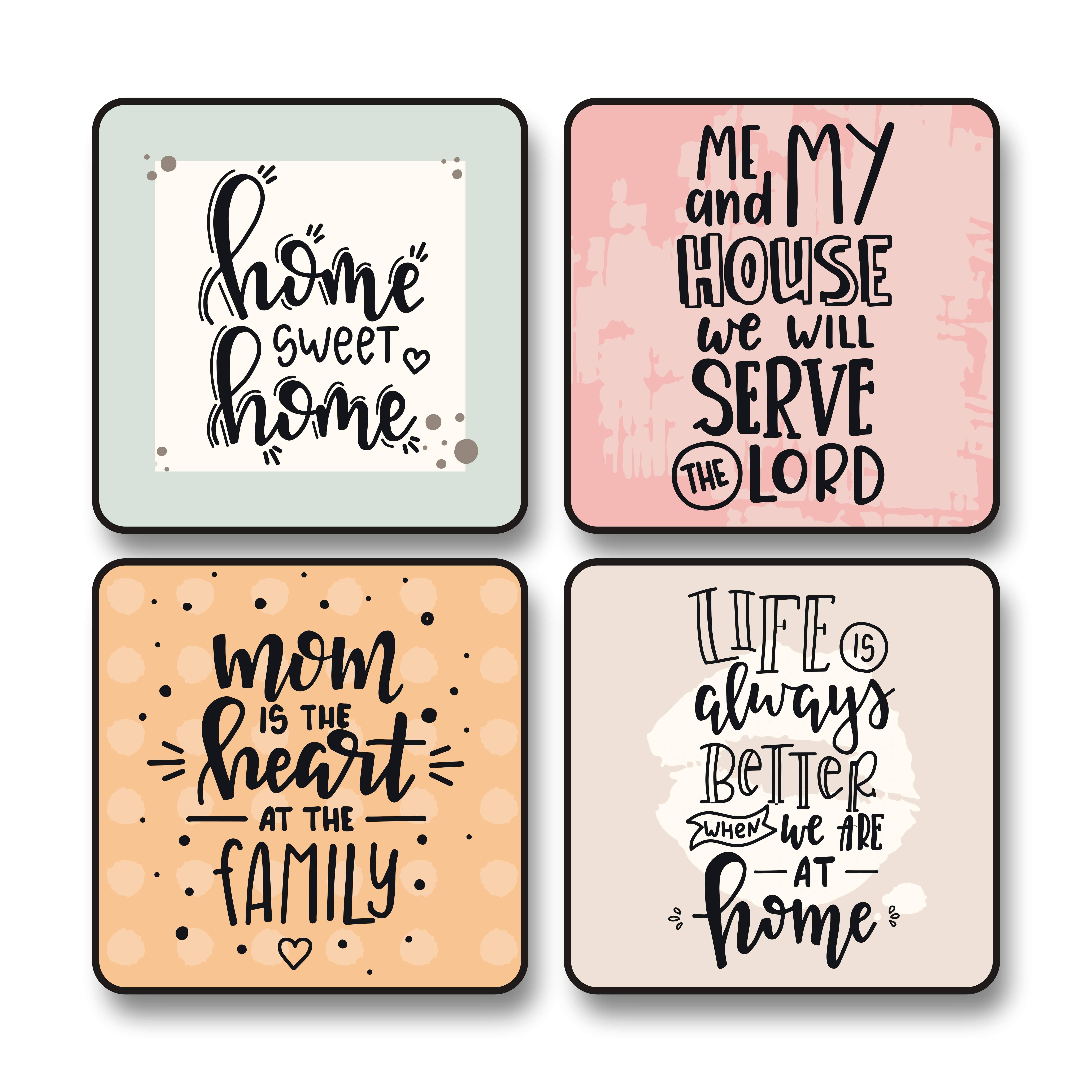     			Saf Home Quote Wall Art Set of 4 with Black Frame | Home Sweet Home, Life is Better at Home, Mom is the Heart of Family, Me & My House We Will Serve the Lord 10 x 10 Inch