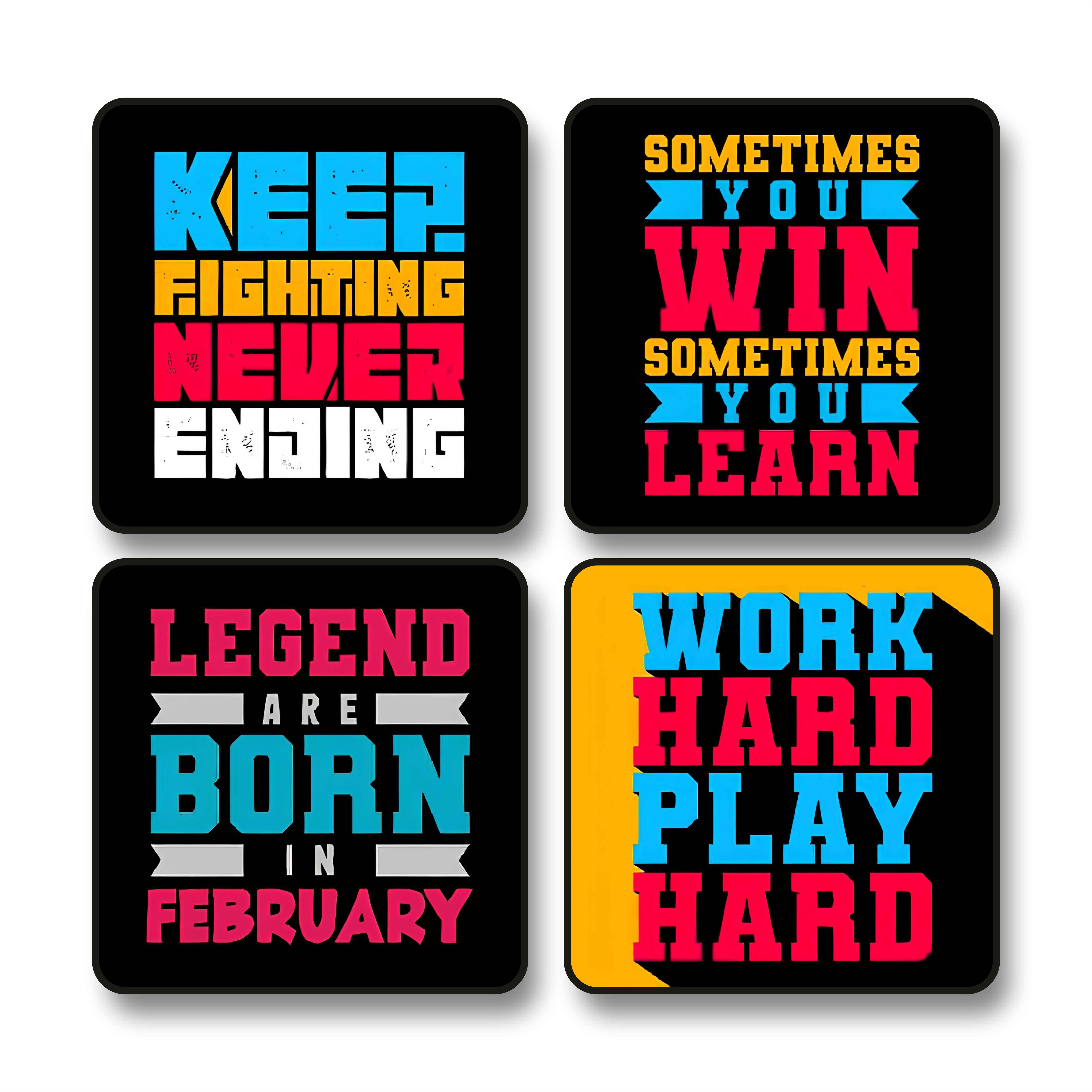 Saf Set of 4 Black Frame Motivational Wall Paintings for Home Office Decor – Bold Typography Quote – Keep Fighting, Work Hard Play Hard, Win or Learn, Legends Born in February 10 x 10 Inch Saf Set of 4 Black Frame Motivational Wall Paintings for Home Office Decor – Bold Typography Quote – Keep Fighting, Work Hard Play Hard, Win or Learn, Legends Born in February 10 x 10 Inch