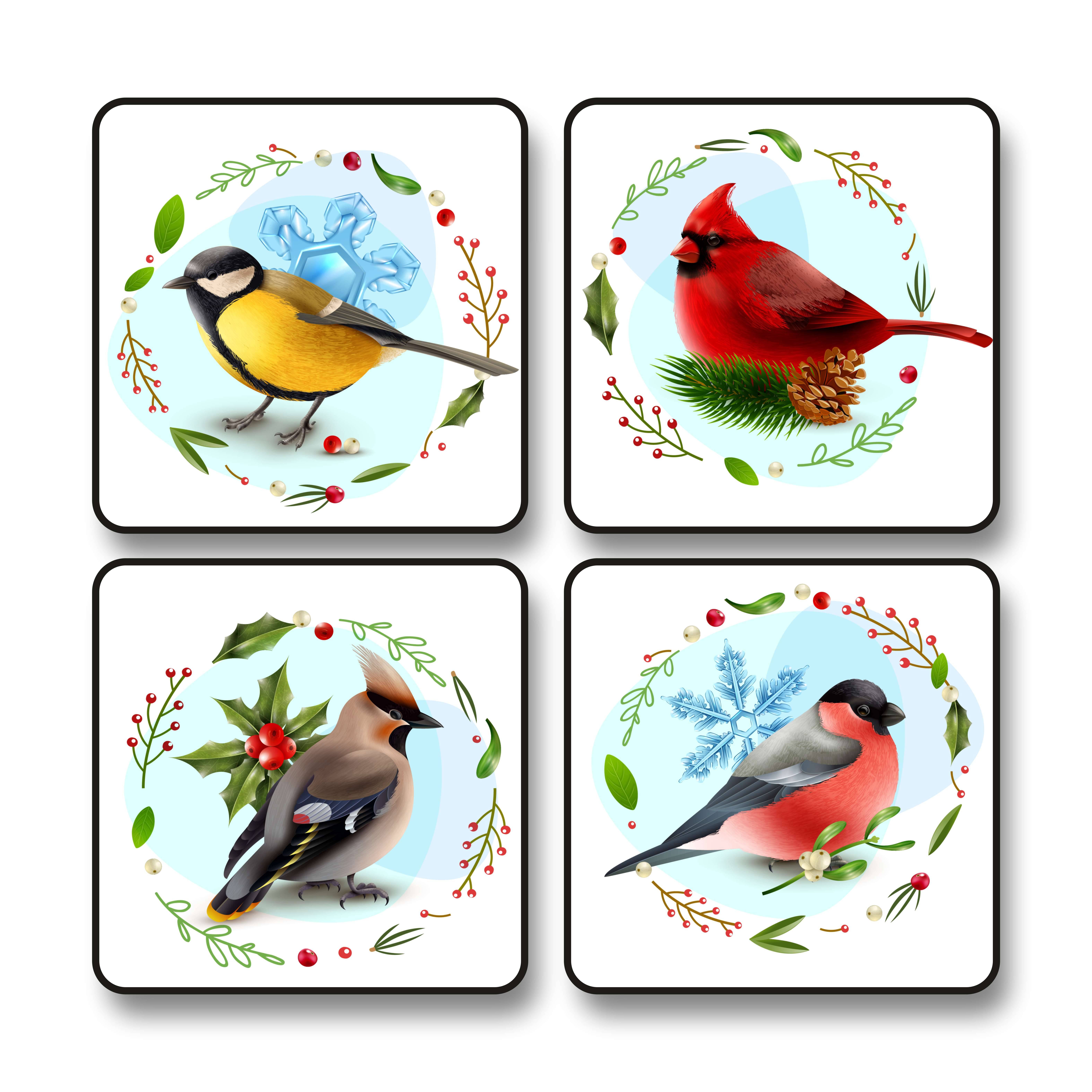 Saf Set of 4 Black Frame Bird Wall Paintings for Living Room Bedroom Decor – Colorful Winter Birds with Botanical Wreath Design – Nature Theme Art Prints on White MDF Background 10 x 10 Inch Saf Set of 4 Black Frame Bird Wall Paintings for Living Room Bedroom Decor – Colorful Winter Birds with Botanical Wreath Design – Nature Theme Art Prints on White MDF Background 10 x 10 Inch