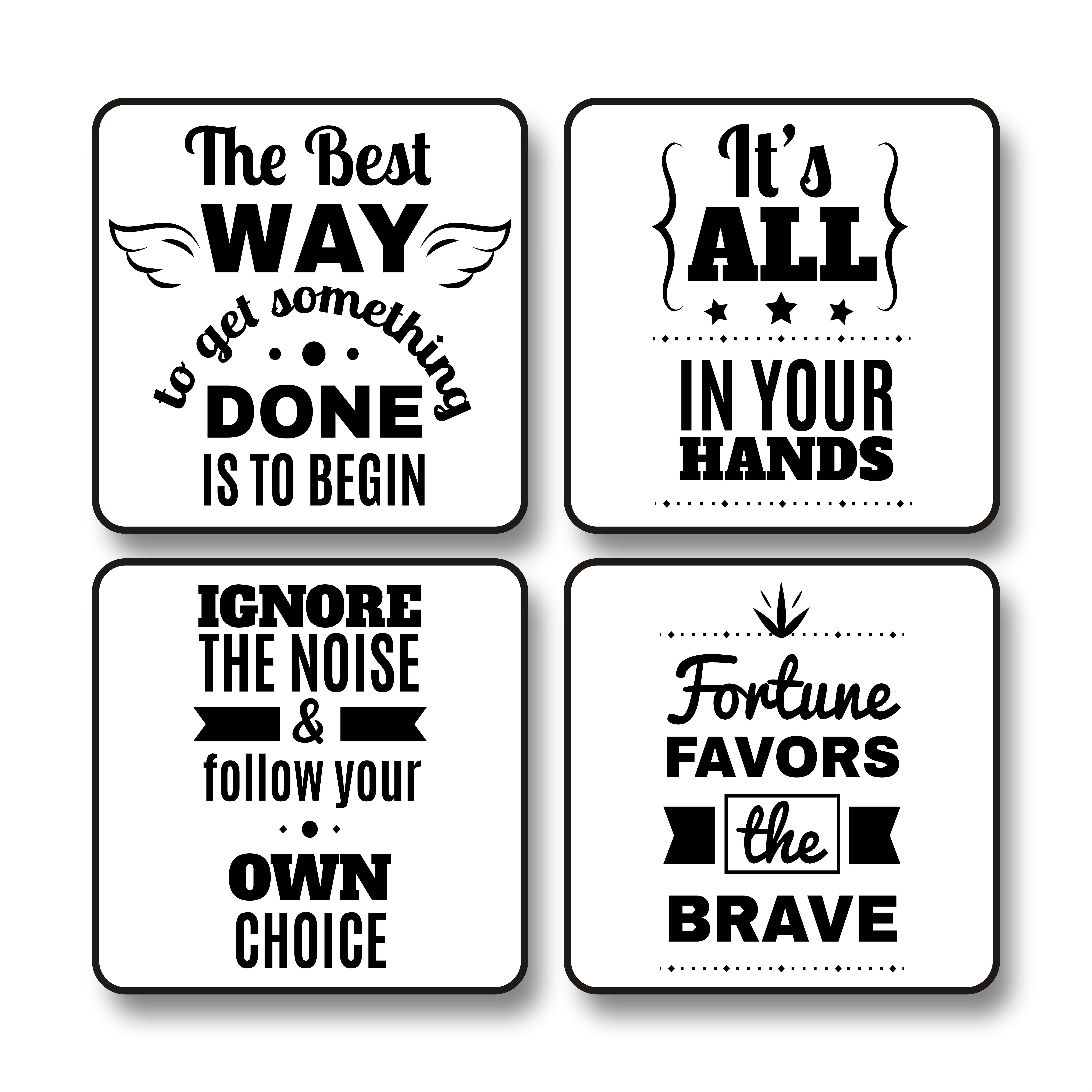     			Saf Set of 4 Black Frame Motivational Wall Paintings for Home Office Decor – Monochrome Quote Panting with Bold Typography – Fortune Favors Brave, Begin Now, Own Choice, In Your Hands – MDF Art Prints 10 x 10 Inch