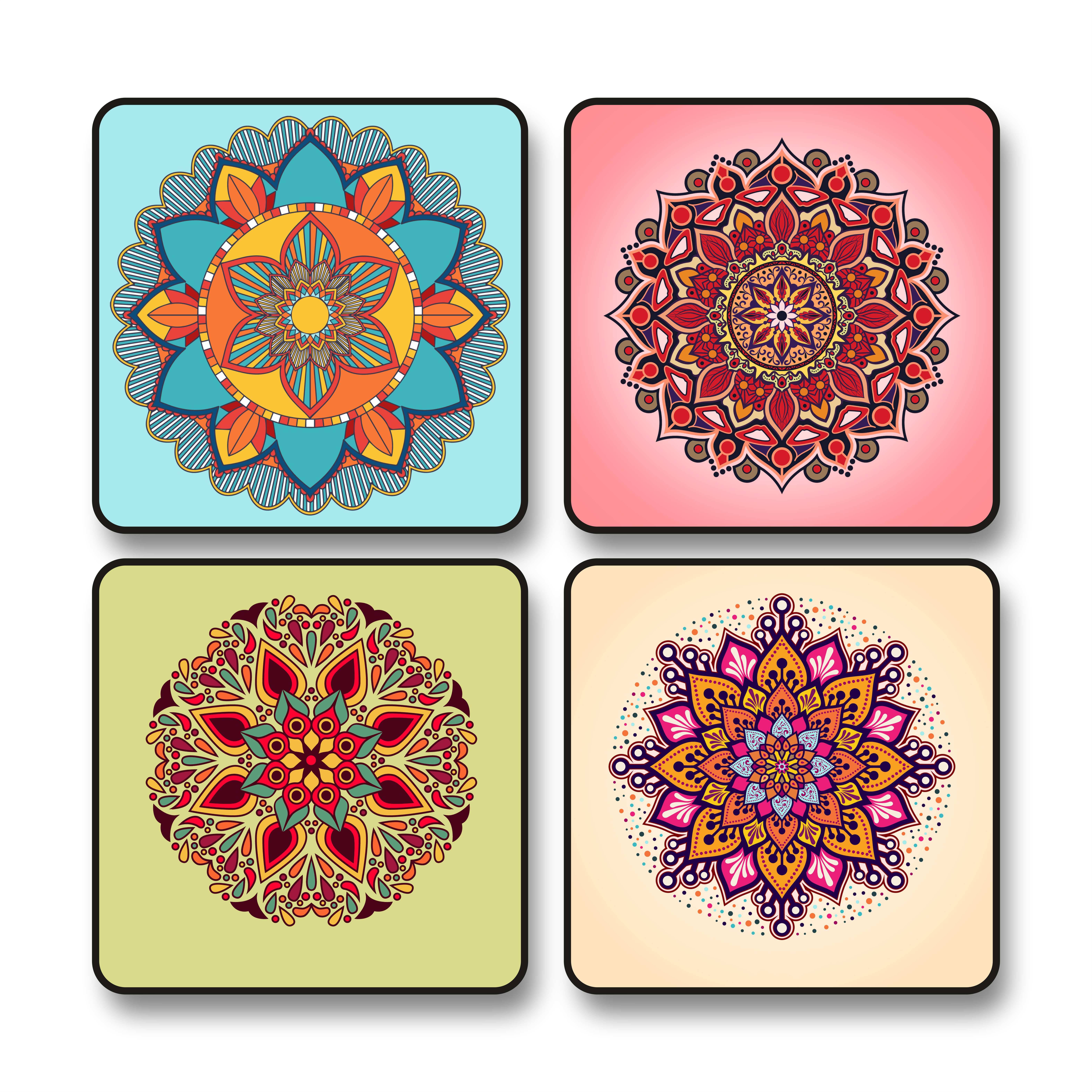     			Saf Set of 4 Black Frame Mandala Wall Paintings for Living Room Bedroom Office – Vibrant Abstract Geometric Art on MDF – Spiritual & Decorative Painting for Home Interior Decor 10 x 10 Inch