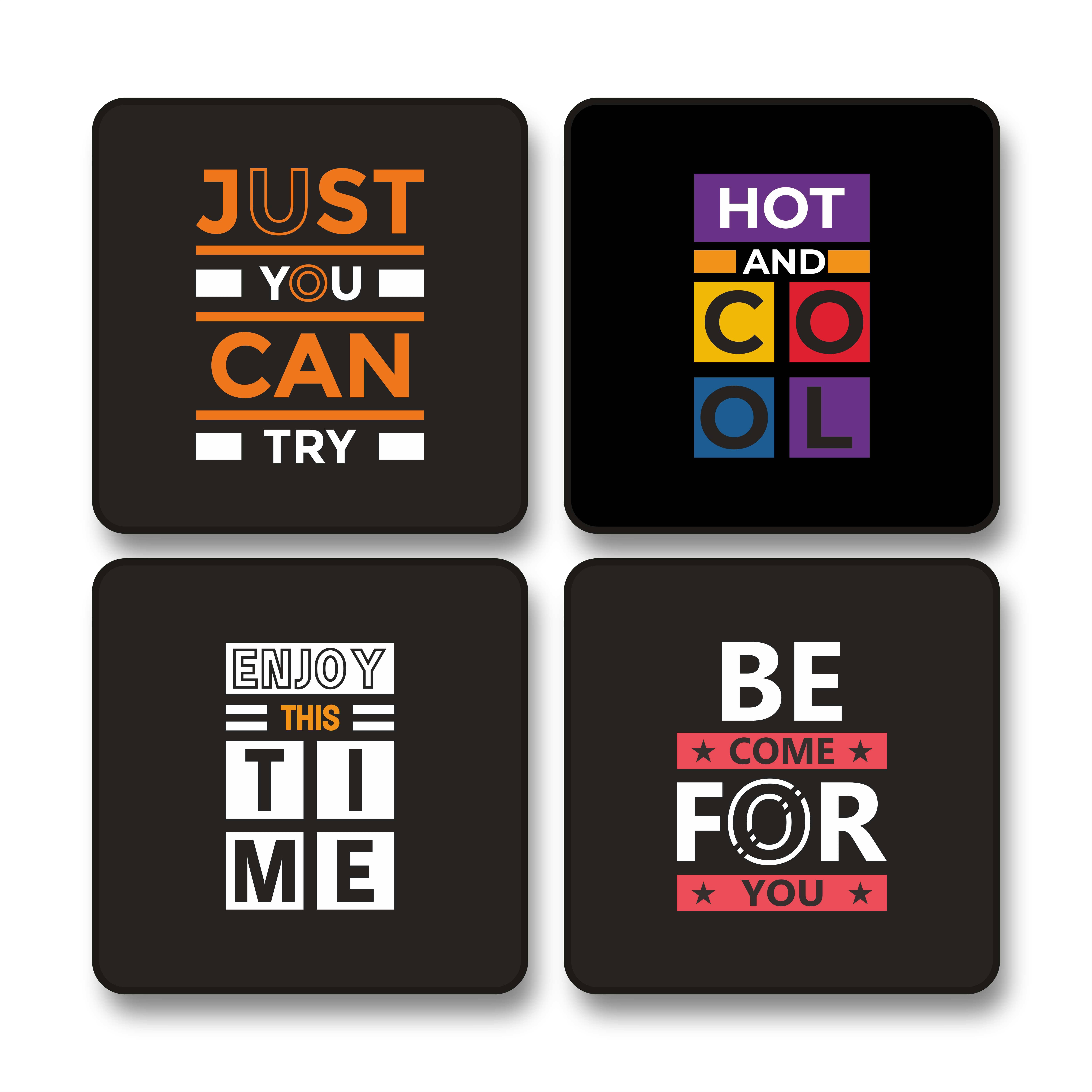Saf Set of 4 Bold Motivational Typography Wall Art | Black Frame Modern Quotes Art for Study Office Gym Decor | Just You Can Try, Enjoy This Time, Hot and Cool, Become For You 10 x 10 Inch Saf Set of 4 Bold Motivational Typography Wall Art | Black Frame Modern Quotes Art for Study Office Gym Decor | Just You Can Try, Enjoy This Time, Hot and Cool, Become For You 10 x 10 Inch