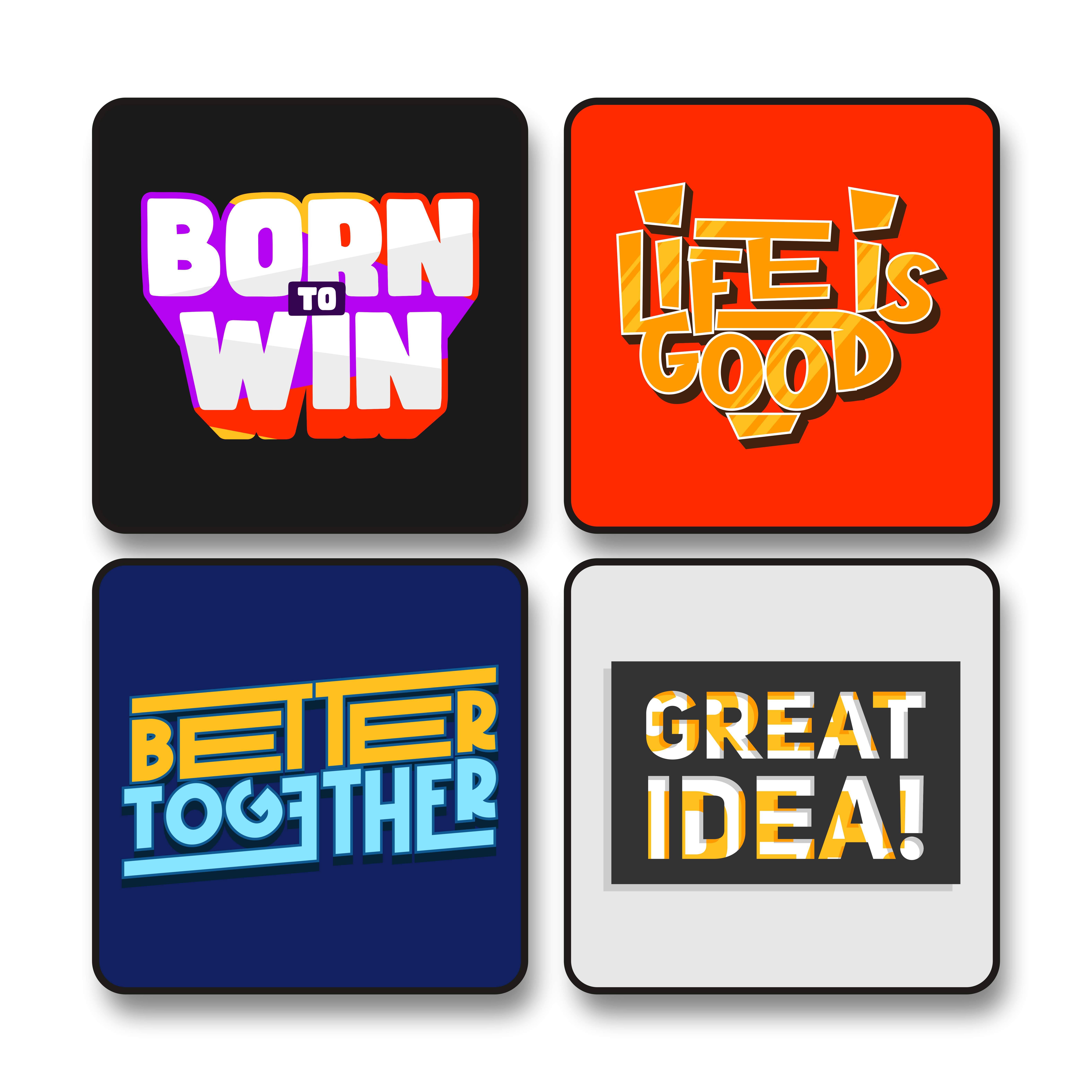     			Saf Set of 4 Bold Motivational Quote Wall Painting with Black Frame | Born to Win, Life is Good, Better Together, Great Idea | Modern Typography Art for Office, Study Room, Living Room 10 x 10 Inch