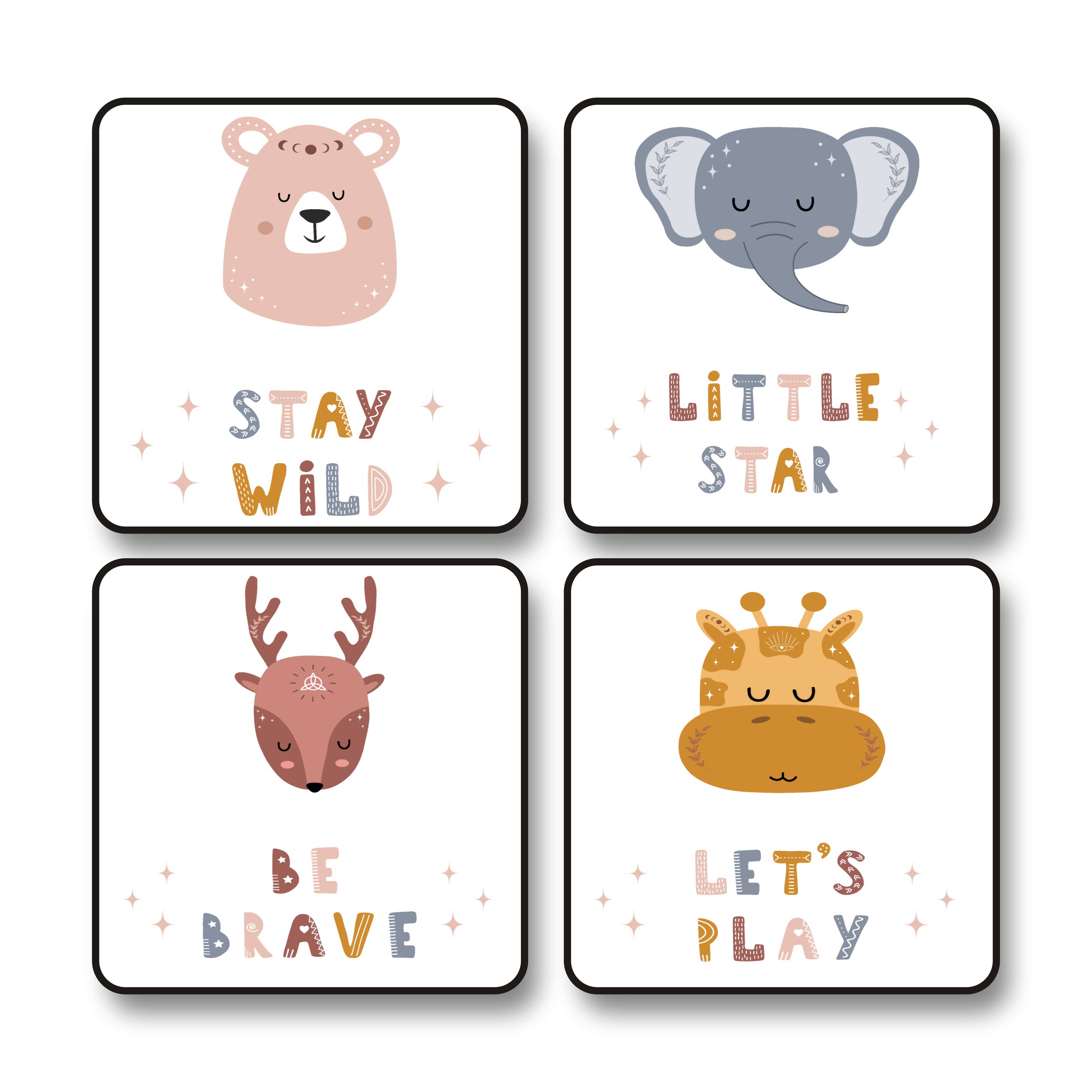 Saf Set of 4 Cute Animal Quote Wall Paintings with Black Frame – Nursery Jungle Safari Theme | Bear Stay Wild | Elephant Little Star | Deer Be Brave | Giraffe Let’s Play | Kids Room Decorative Painting 10 x 10 Inch Saf Set of 4 Cute Animal Quote Wall Paintings with Black Frame – Nursery Jungle Safari Theme | Bear Stay Wild | Elephant Little Star | Deer Be Brave | Giraffe Let’s Play | Kids Room Decorative Painting 10 x 10 Inch
