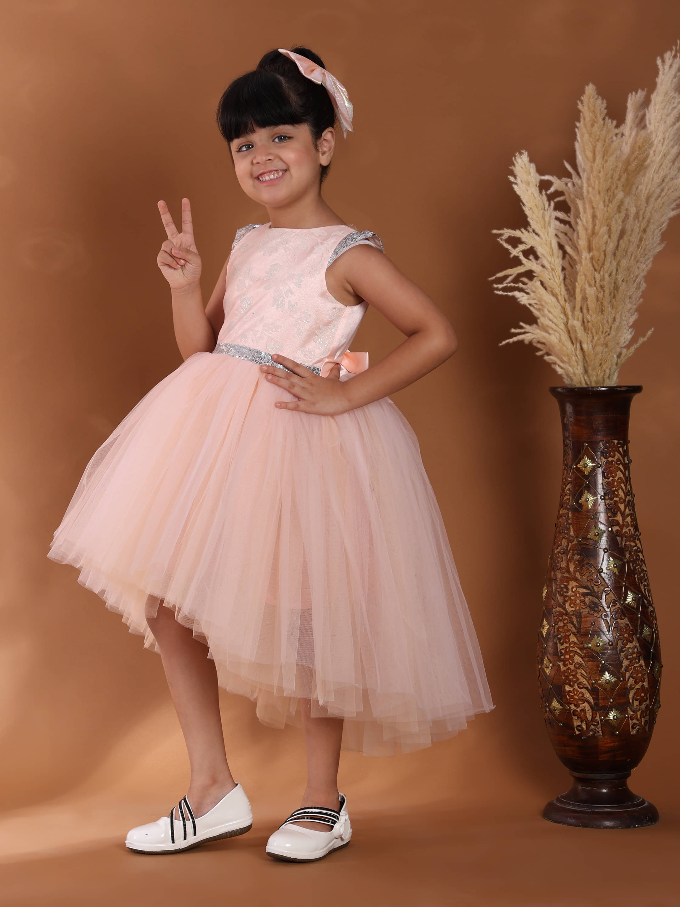     			Toy Balloon Kids Net Dress For Girls ( Pack of 1 , Peach )