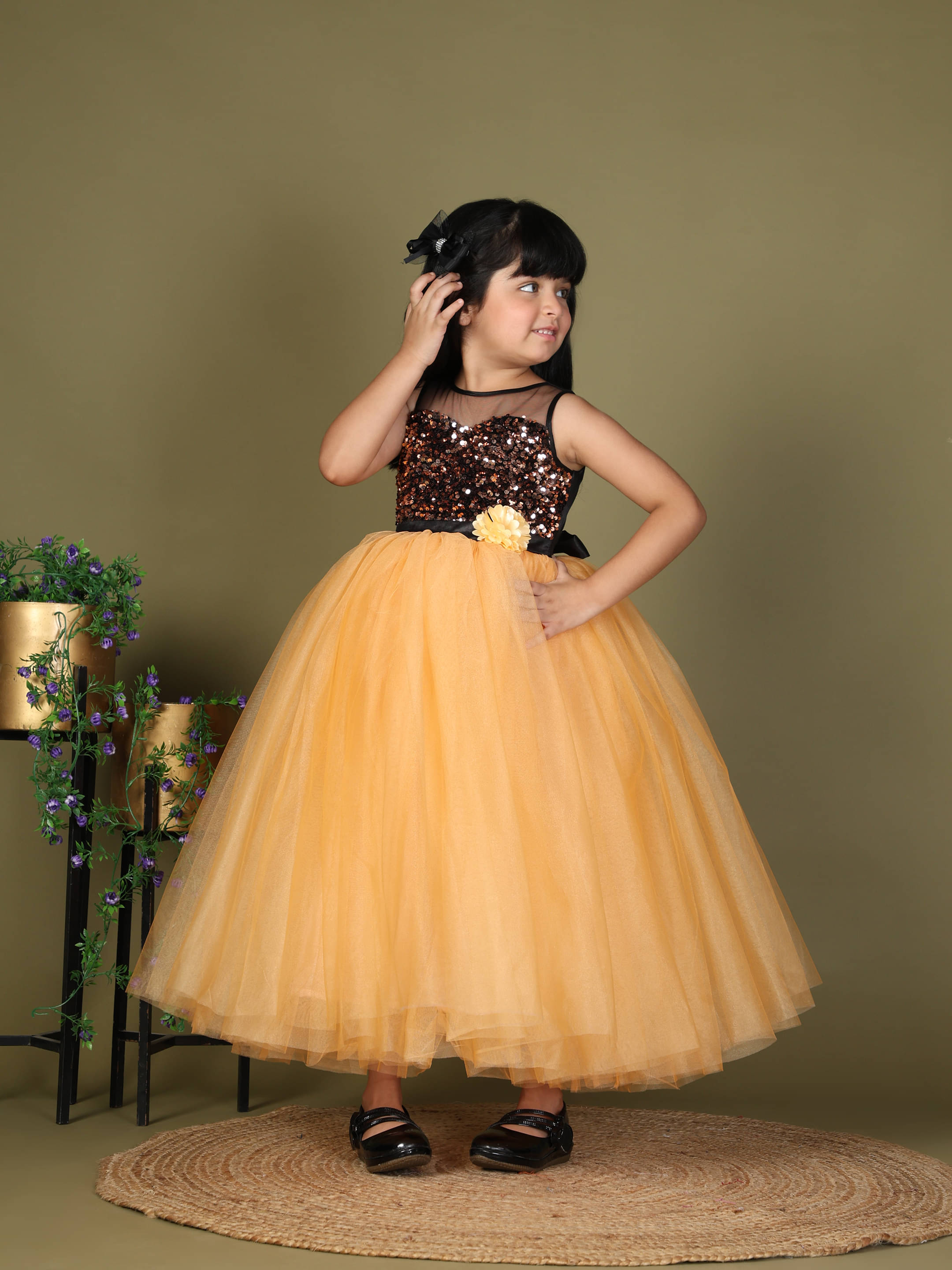     			Toy Balloon Kids Sequin Gown For Baby Girls ( Pack of 1 , Orange )