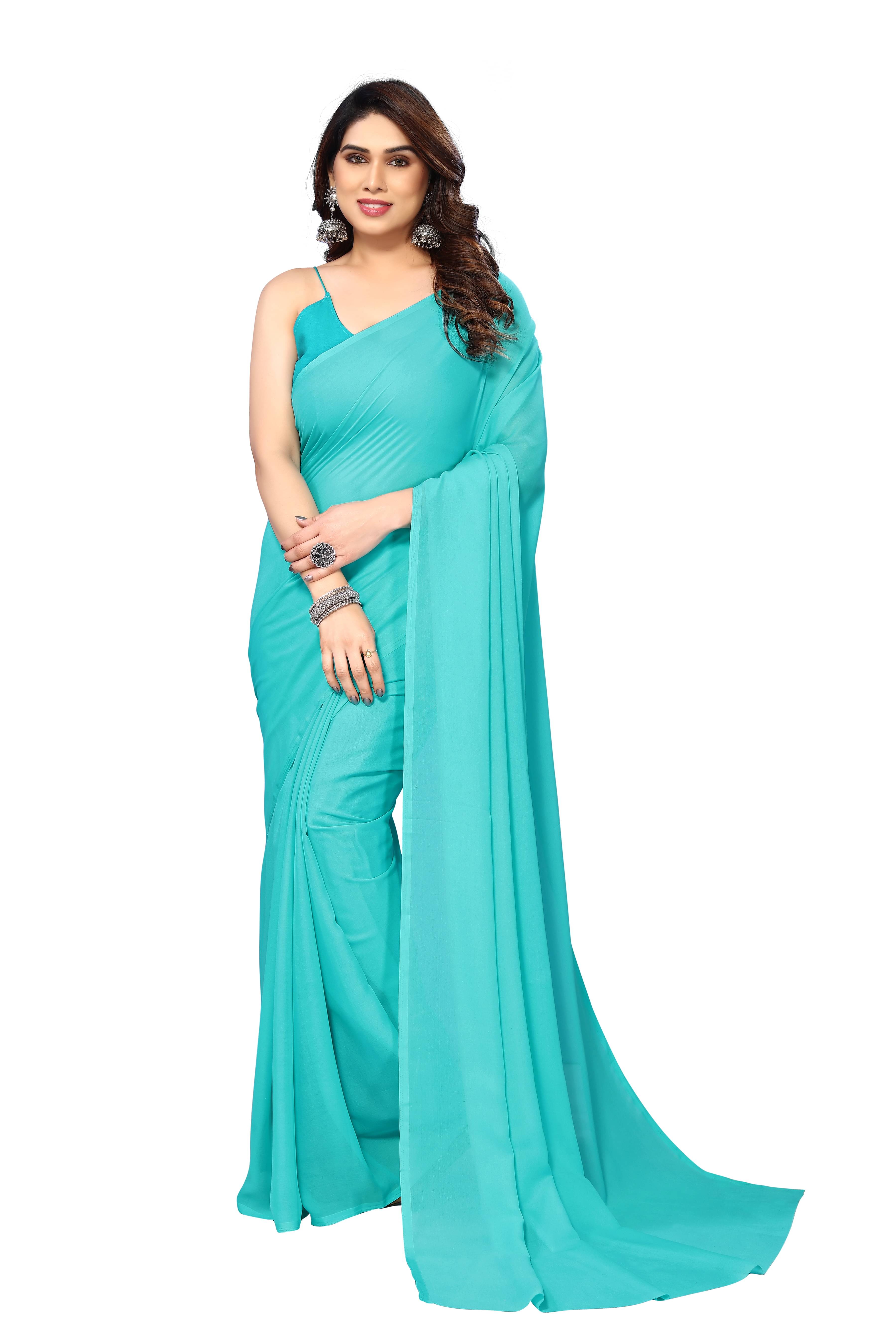 ANAND SAREES Georgette Dyed Kasavu Saree With Unstitched Blouse Piece ( Blue ) ANAND SAREES Georgette Dyed Kasavu Saree With Unstitched Blouse Piece ( Blue )