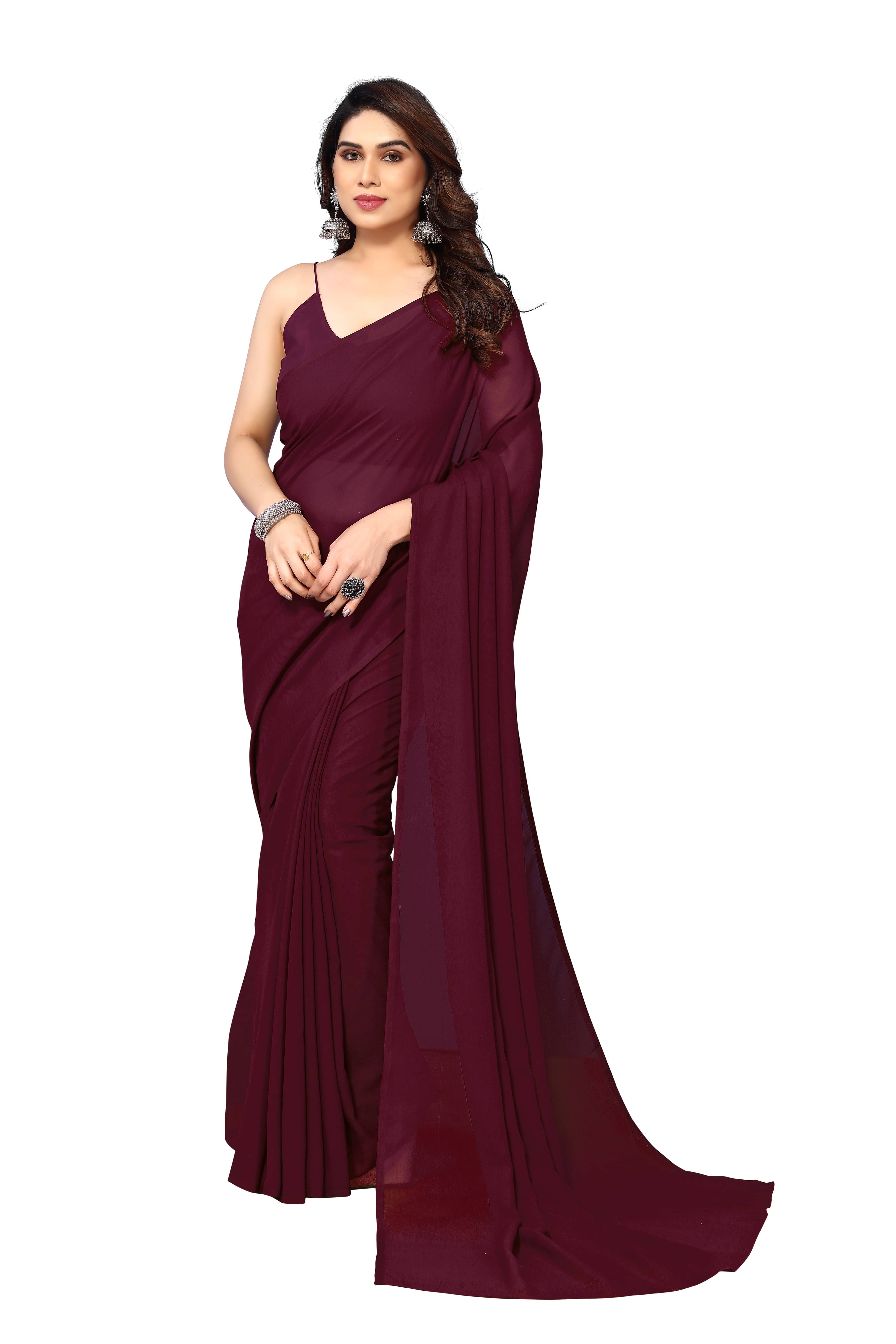 ANAND SAREES Georgette Dyed Kasavu Saree With Unstitched Blouse Piece ( Brown ) ANAND SAREES Georgette Dyed Kasavu Saree With Unstitched Blouse Piece ( Brown )