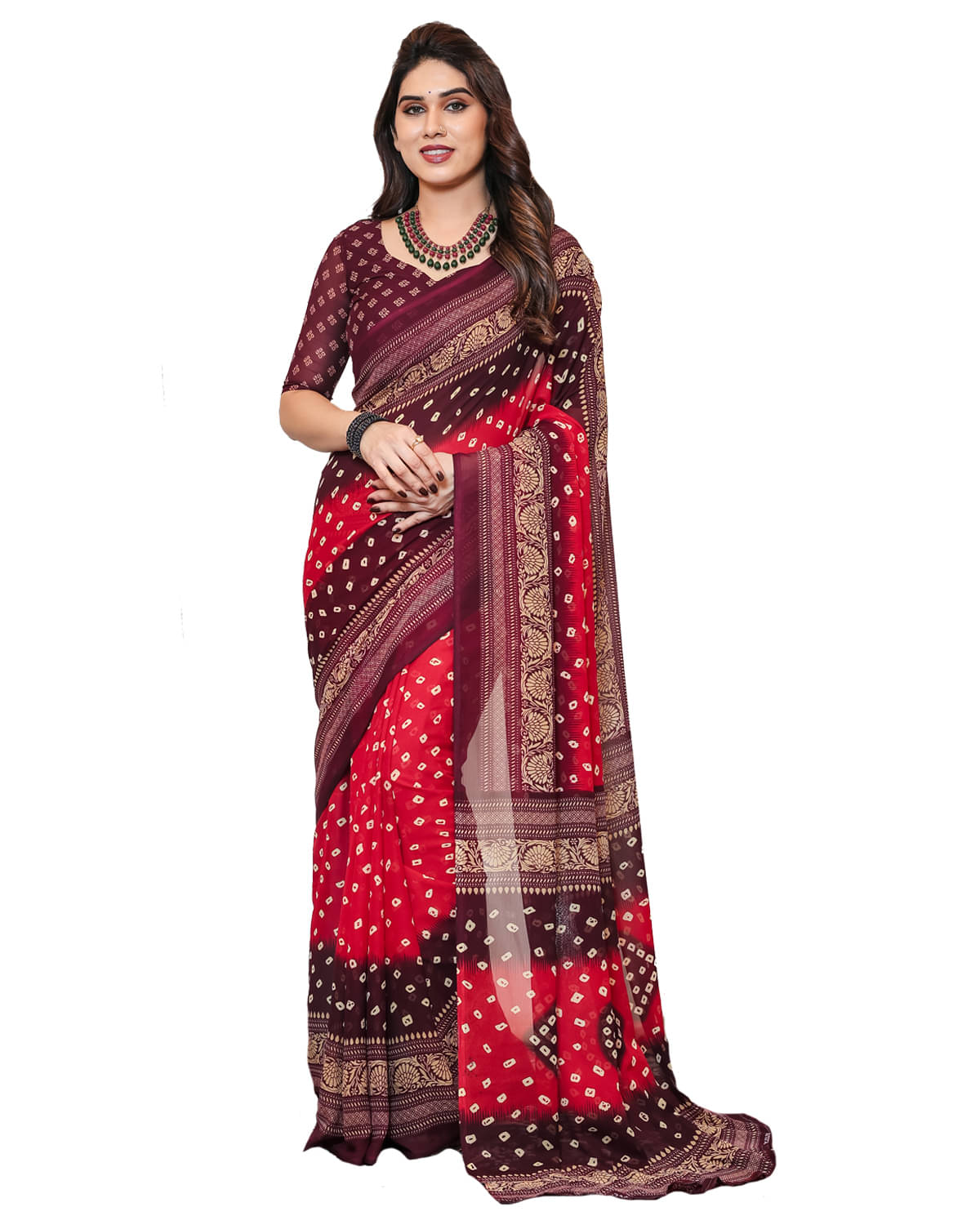 ANAND SAREES Georgette Printed Chanderi saree With Unstitched Blouse Piece ( Red ) ANAND SAREES Georgette Printed Chanderi saree With Unstitched Blouse Piece ( Red )