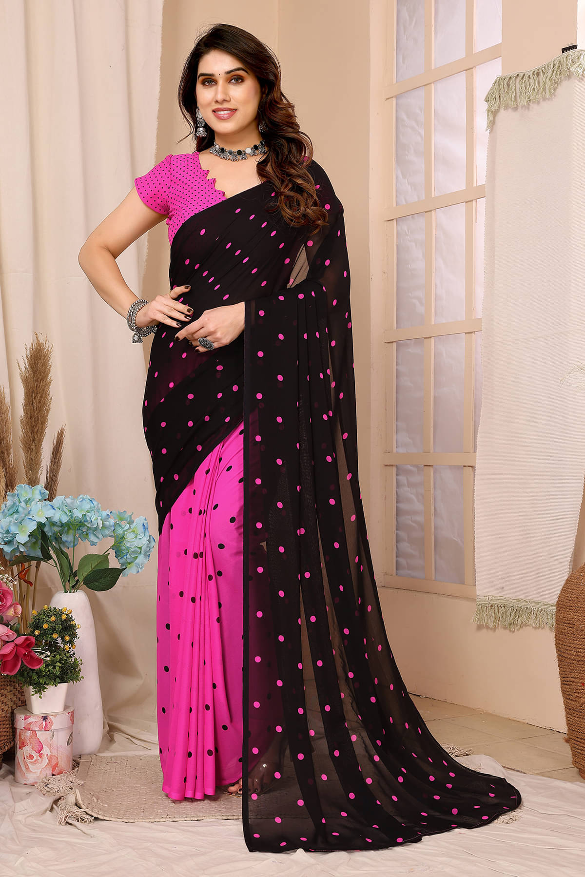 ANAND SAREES Georgette Printed Chanderi saree With Unstitched Blouse Piece ( Pink ) ANAND SAREES Georgette Printed Chanderi saree With Unstitched Blouse Piece ( Pink )