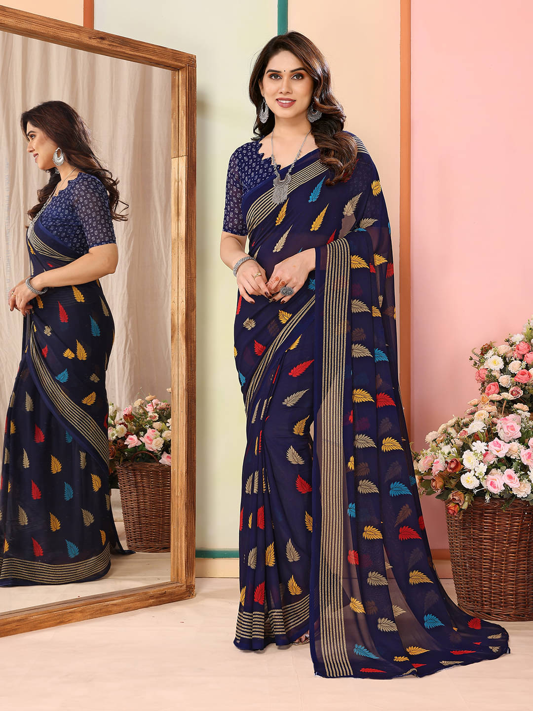 ANAND SAREES Georgette Printed Chanderi saree With Unstitched Blouse Piece ( Blue ) ANAND SAREES Georgette Printed Chanderi saree With Unstitched Blouse Piece ( Blue )